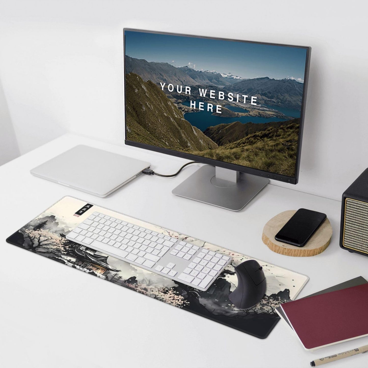 Japanese Mouse Pad, Large Japanese Desk Mat, XL Anime Gaming Keyboard Mat, Non-Slip Rubber Base, Big Extended Desk Protector for Home Office, 31.5”x11.8”