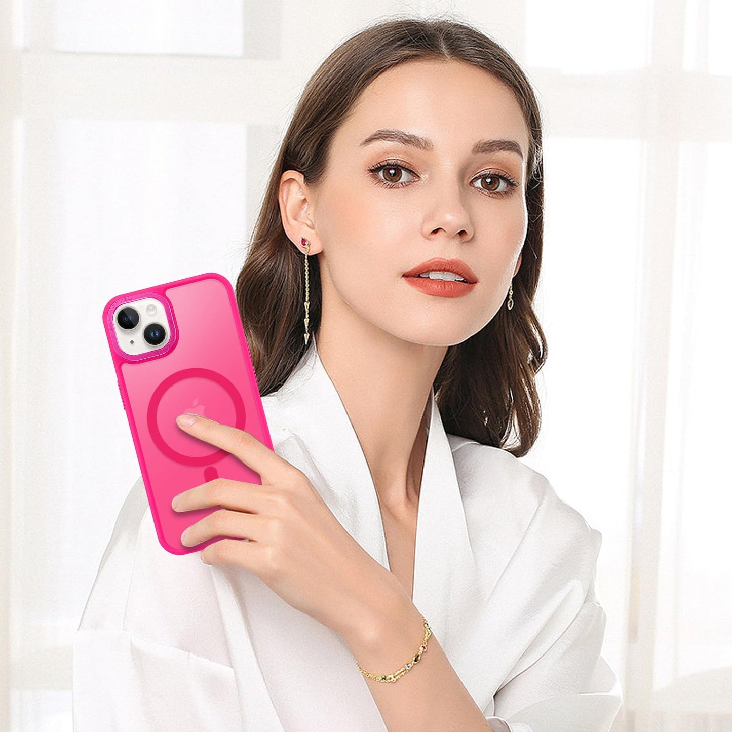BENTOBEN Magnetic for iPhone 13 Case & iPhone 14 Case [Compatible with Magsafe] Translucent Matte Phone Case iPhone 13/14 Slim Fit Shockproof Women Men Protective Cover for iPhone 13/14 6.1", Hot Pink