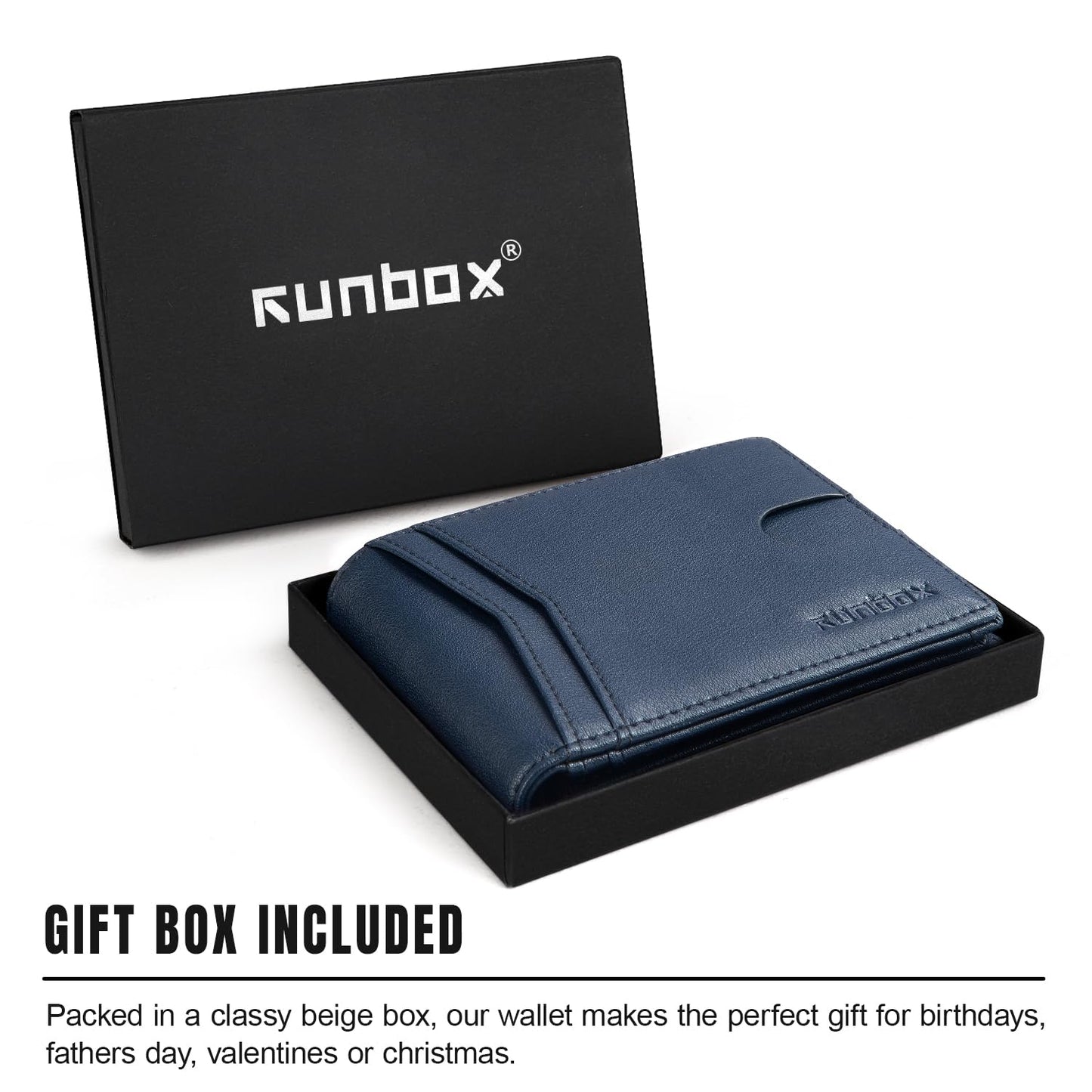RUNBOX Wallet for Men Slim Rfid Leather 2 ID Window With Gift Box