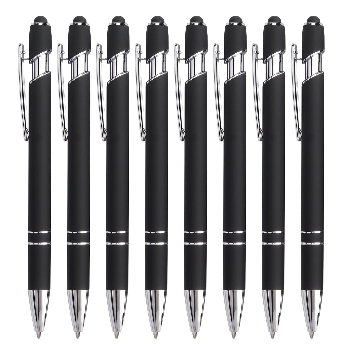 8 Pack Ballpoint Pen 2-in-1 Stylus Retractable Ballpoint Pen with Stylus tip, Metal Stylus Pen for Touch Screens, 1.0 mm Black Ink