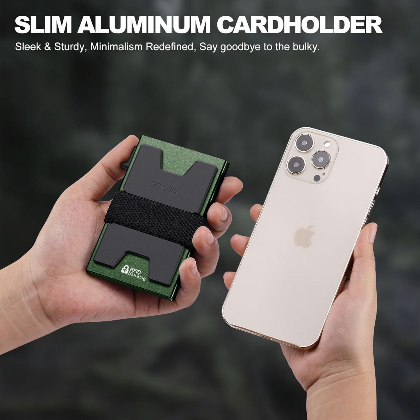 Slim Aluminum Card Holder Wallet for Men, Durable Expandable Backplate, RFID Blocking Minimalist Metal Pop Up Wallet, Holds 12+ Cards Plus Cash (Black)