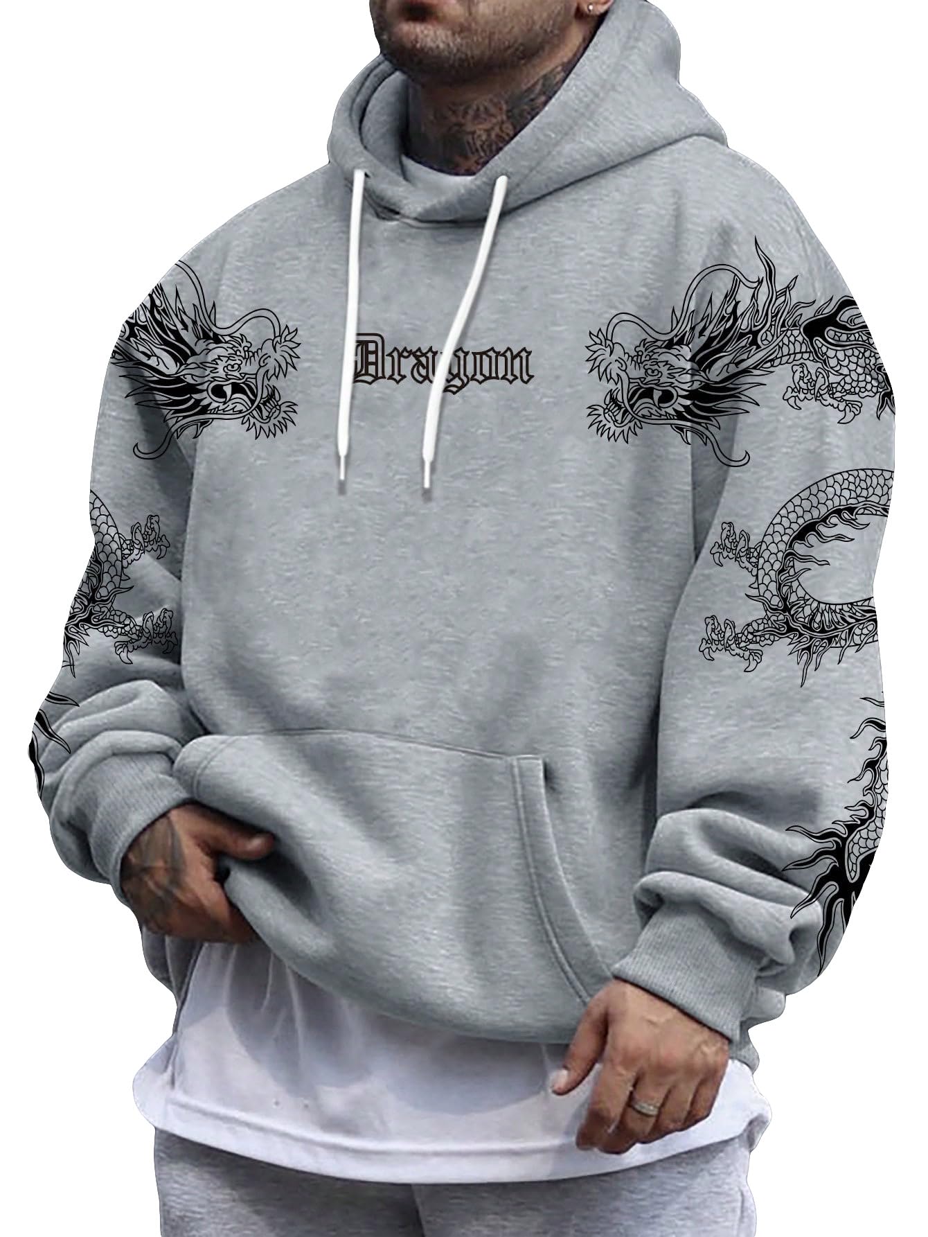 Floerns Men's Graphic Print Long Sleeve Drawstring Hoodie Pullover Sweatshirt