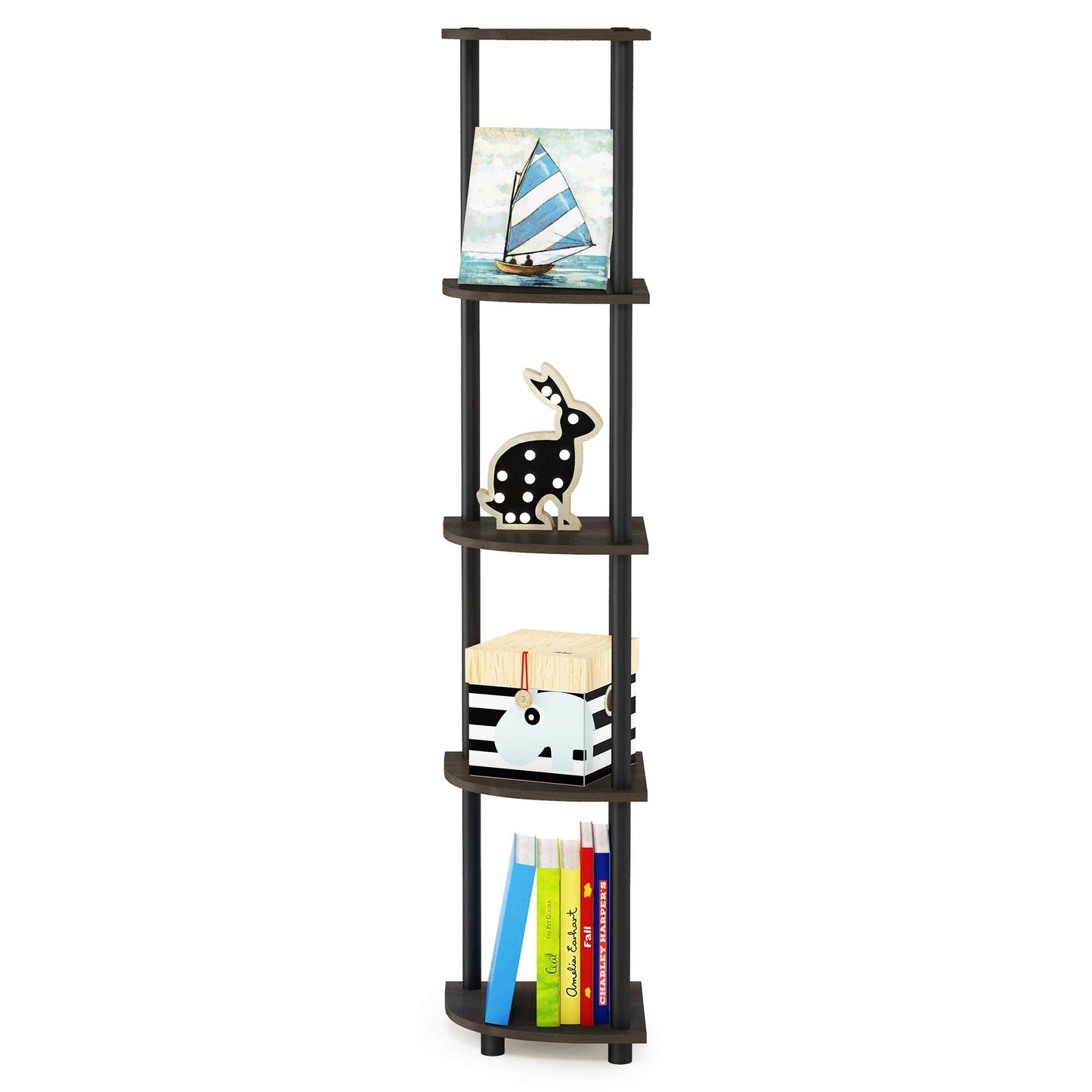 Furinno Turn-N-Tube 5 Tier Corner Display Rack Multipurpose Shelving Unit, 1-Pack, Espresso/Black