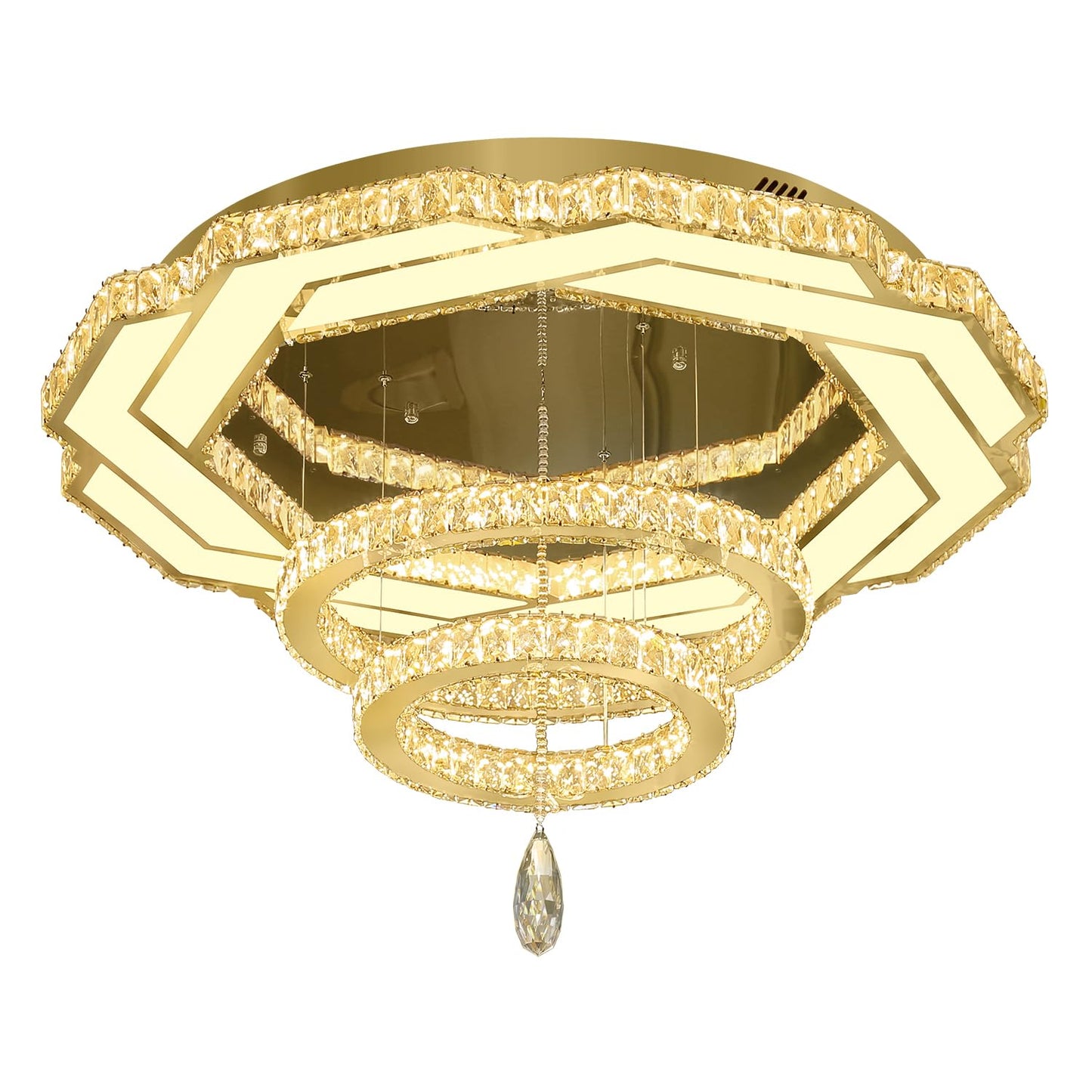 Flashing God Crystal Chandeliers Dia 32" Silver Elegant Chandelier Flush Mount Ceiling Light for Bedroom Living Room Dining Room Hallway Dimmable 3 Rings LED Celing Lighting Fixtures