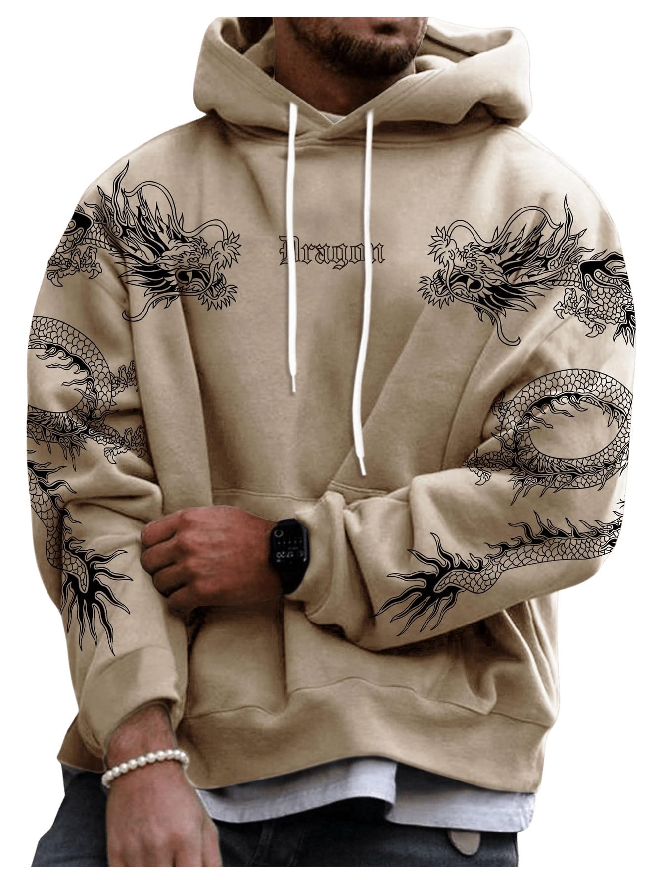 Floerns Men's Graphic Print Long Sleeve Drawstring Hoodie Pullover Sweatshirt