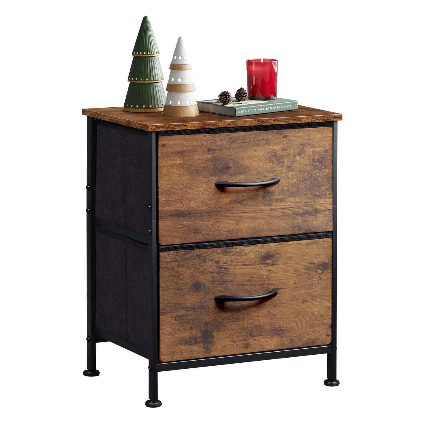 WLIVE Nightstand, 2 Drawer Dresser for Bedroom, Small Dresser with 2 Drawers, Bedside Furniture, Night Stand, End Table with Fabric Bins for Bedroom, Closet, Entryway, College Dorm, Dark Grey