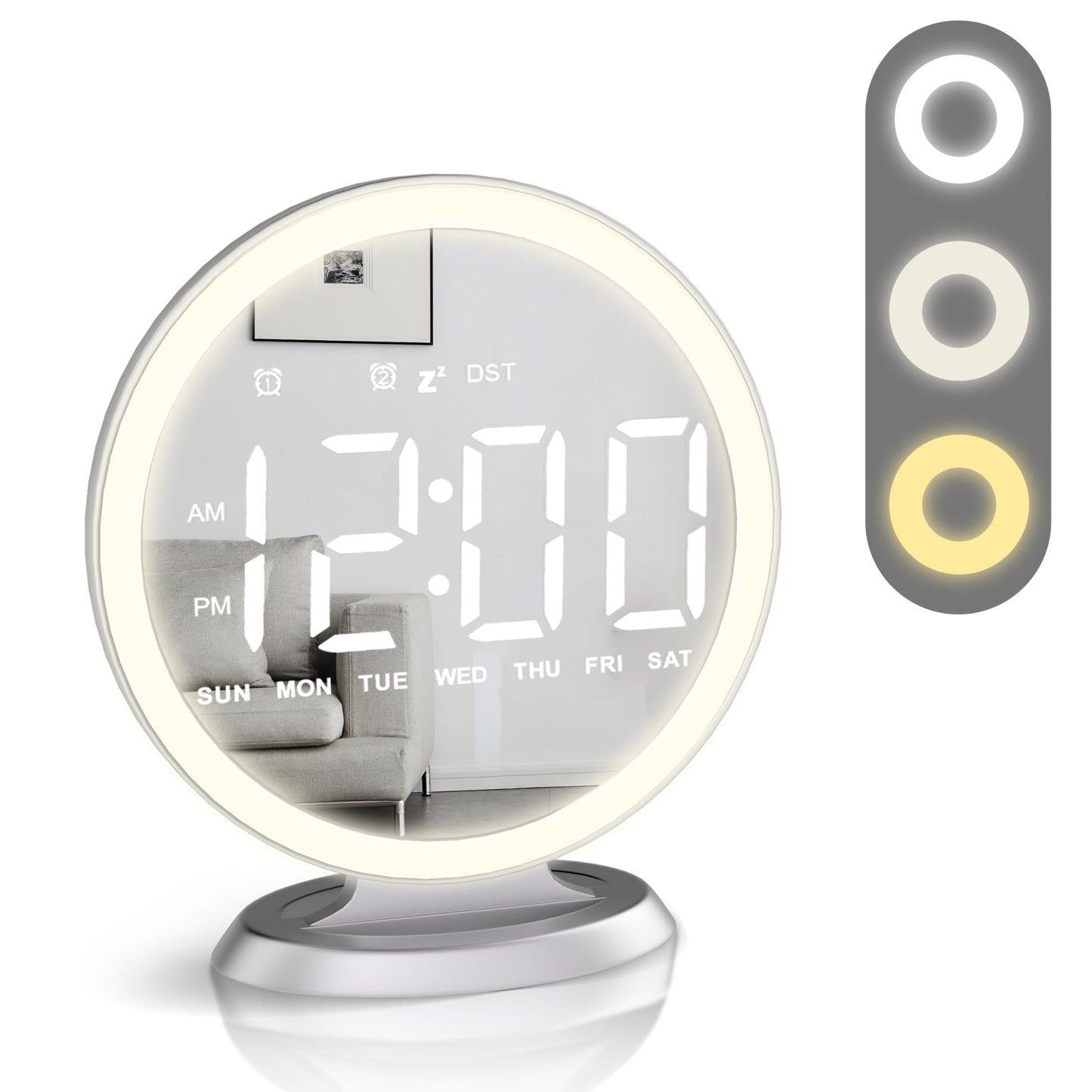 Slim LED Digital Alarm Clock, Mirror Surface for Makeup, with Diming, Large Display, Easy Setting, USB Ports, Modern Decor for Bedroom, Desk, Xmas, Birthday Gift for Women, Sister, Teen Girl, Silver