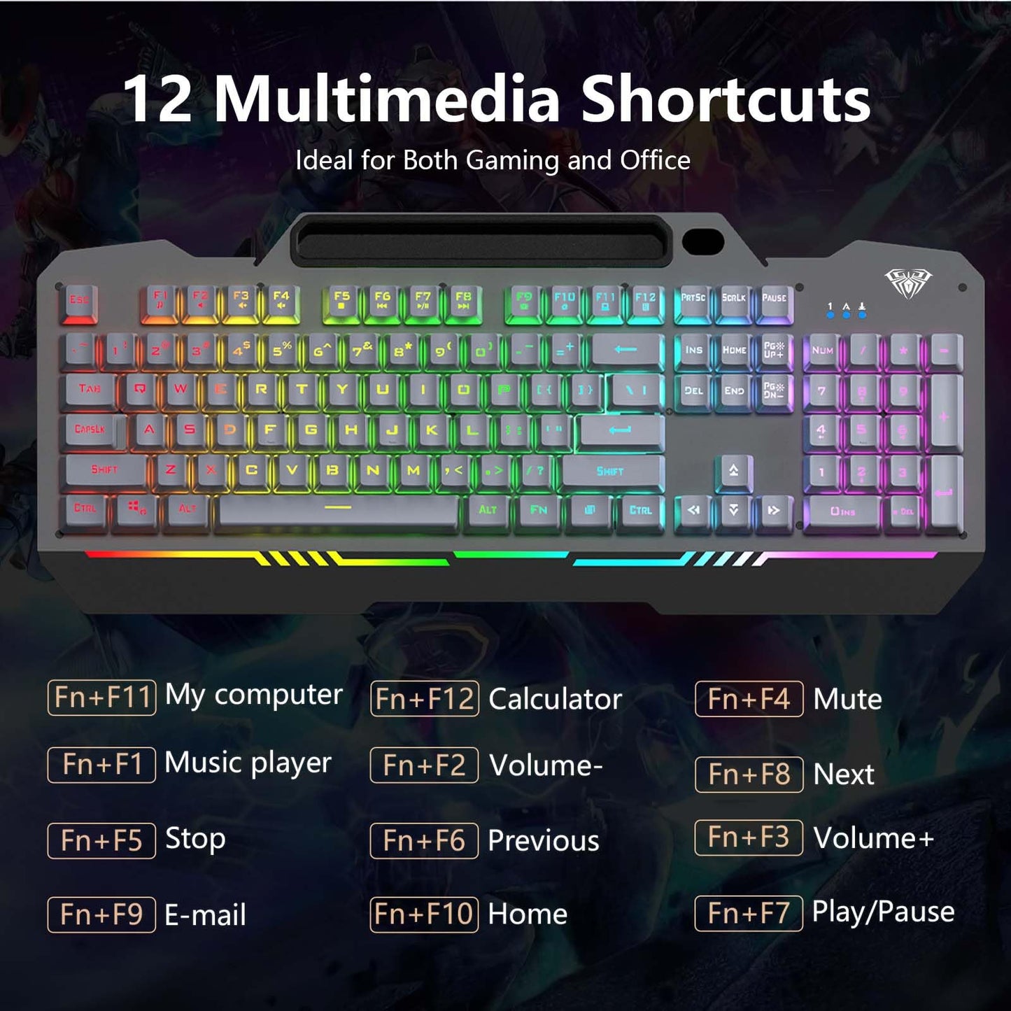 AULA Keyboard, T102 104 Keys Gaming Keyboard and Mouse Combo with RGB Backlit Quiet Computer Keyboard, All-Metal Panel, Waterproof Light Up PC Keyboard, USB Wired Keyboard Gaming for MAC Xbox PC Gamer