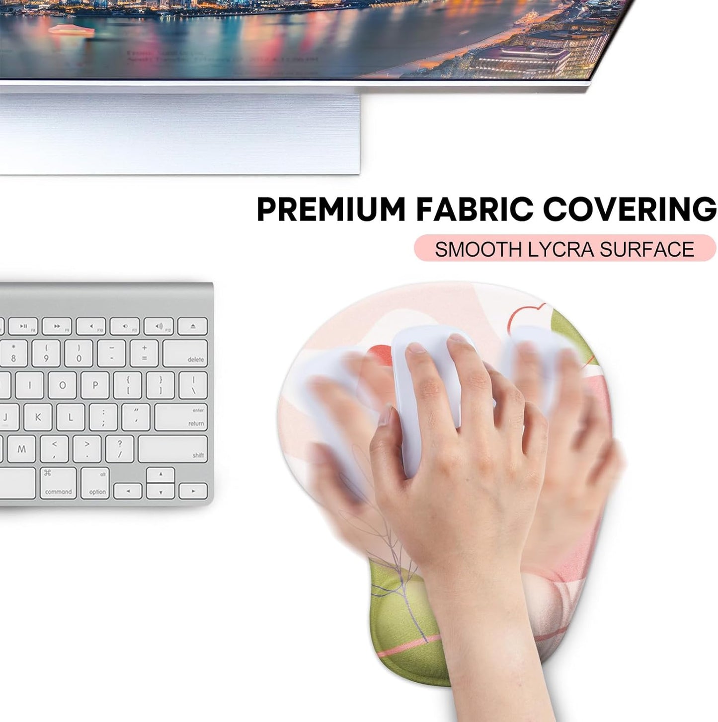 JIKIOU Mouse Pad, 2 Pack Ergonomic Mouse Pads with Comfortable Gel Wrist Rest Support and Lycra Cloth, Non-Slip PU Base for Easy Typing Pain Relief Durable and Easy to Clean Small Black