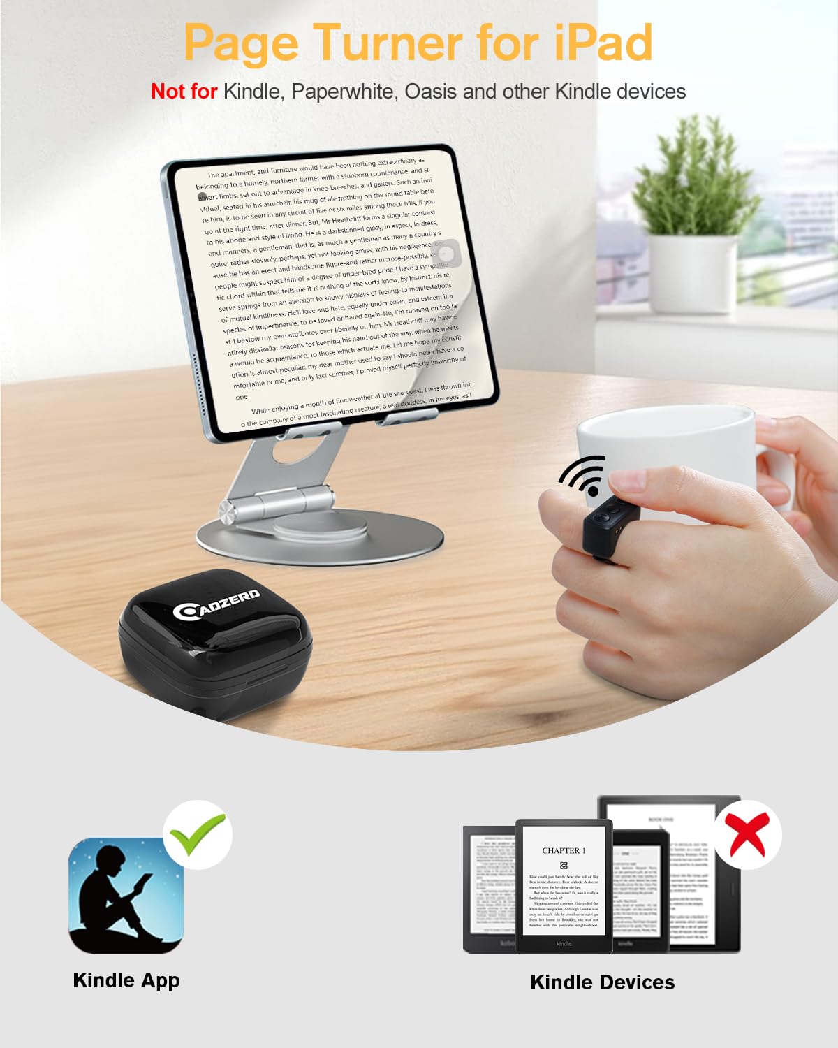 Remote Control for TikTok, Page Turner for Kindle App, Bluetooth Camera Video Recording Remote, Scrolling Ring for TIK Tok, iPhone, iPad, iOS, Android - Pink