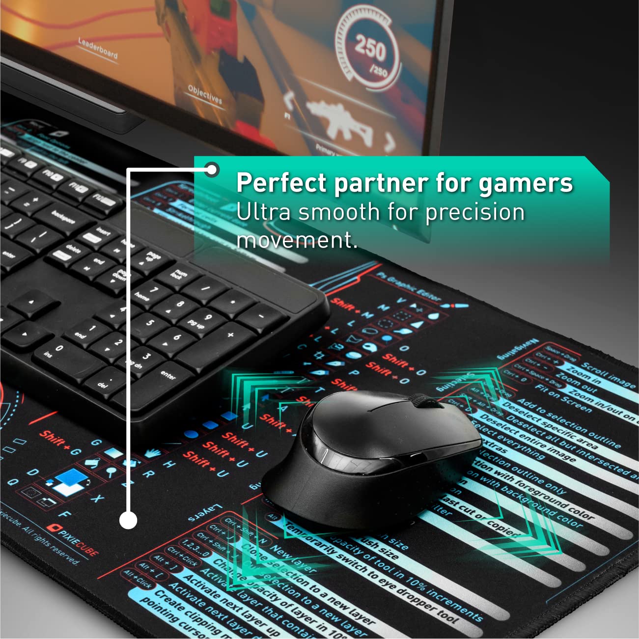 Excel Shortcut Keys Mouse Pad - Extended Large XL Cheat Sheet Gaming Mousepad | PC Office Spreadsheet Keyboard Mat | Non-Slip Stitched Edge