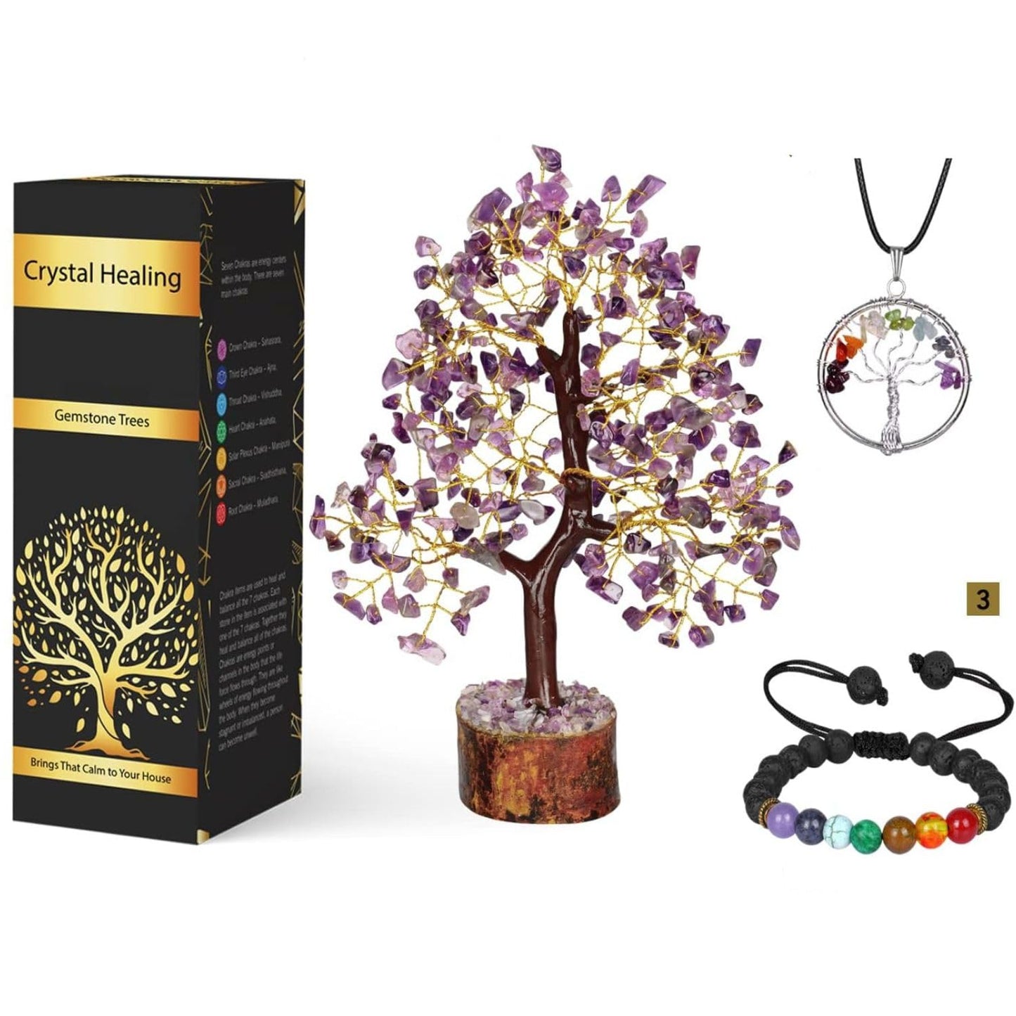 Seven Chakra Tree - Crystal Tree for Postive Energy - 7 Chakra Tree Of Life - Chakra Tree - Feng Shui Energy Crystals - Gemstone Tree - Fengshui Decor - Crystal Gifts - Housewarming Gift for Women