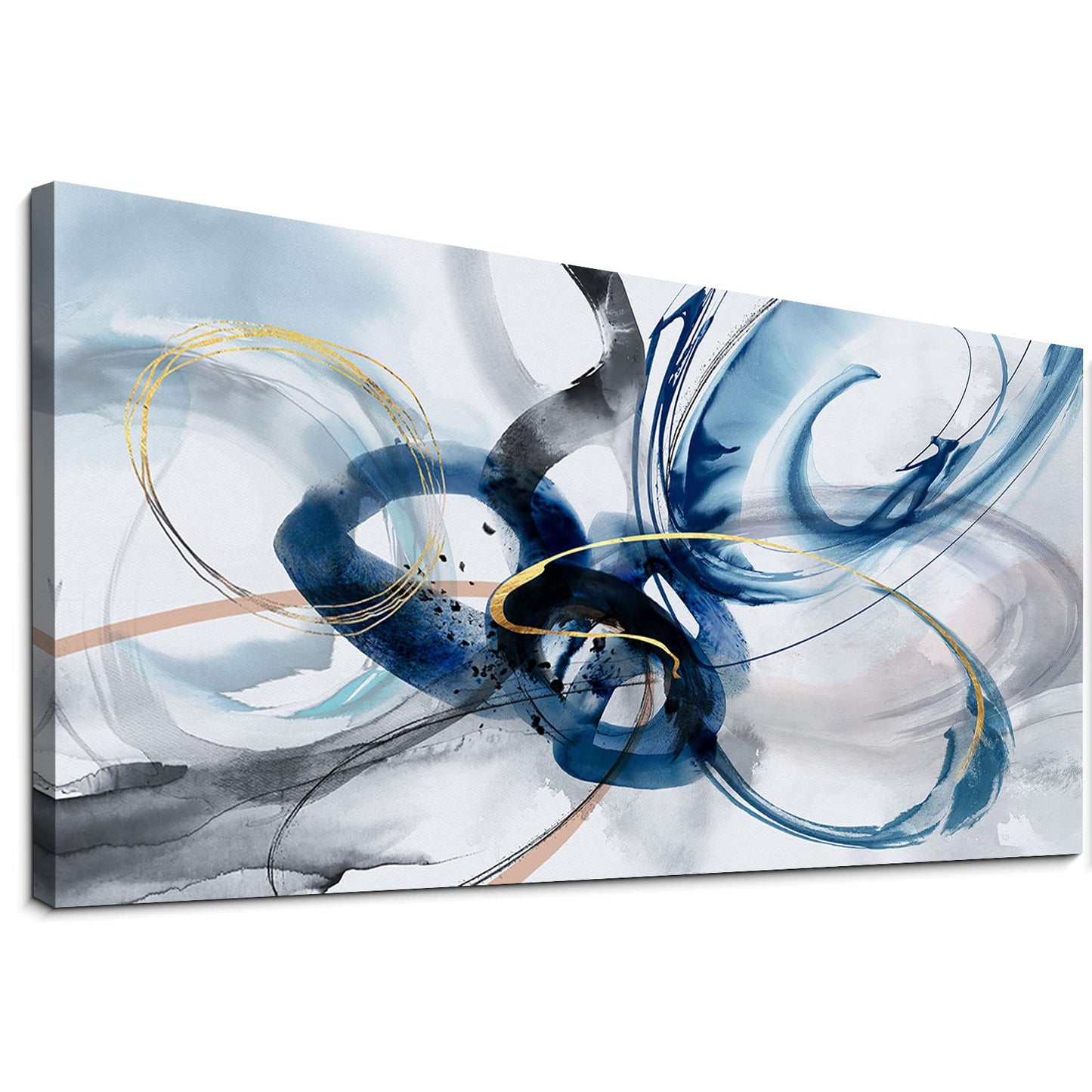 yiijeah Wall Art for Living Room - Framed Picture Artwork for Walls - Blue Wall Art 24x48 Inches Contemporary Abstract Wall Art Prints Canvas Painting Large Size Wall Art for Bedroom Office