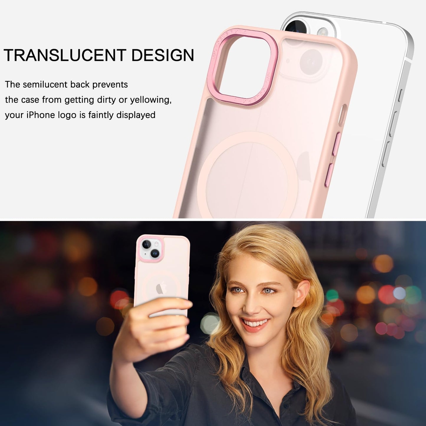 BENTOBEN Magnetic for iPhone 13 Case & iPhone 14 Case [Compatible with Magsafe] Translucent Matte Phone Case iPhone 13/14 Slim Fit Shockproof Women Men Protective Cover for iPhone 13/14 6.1", Hot Pink