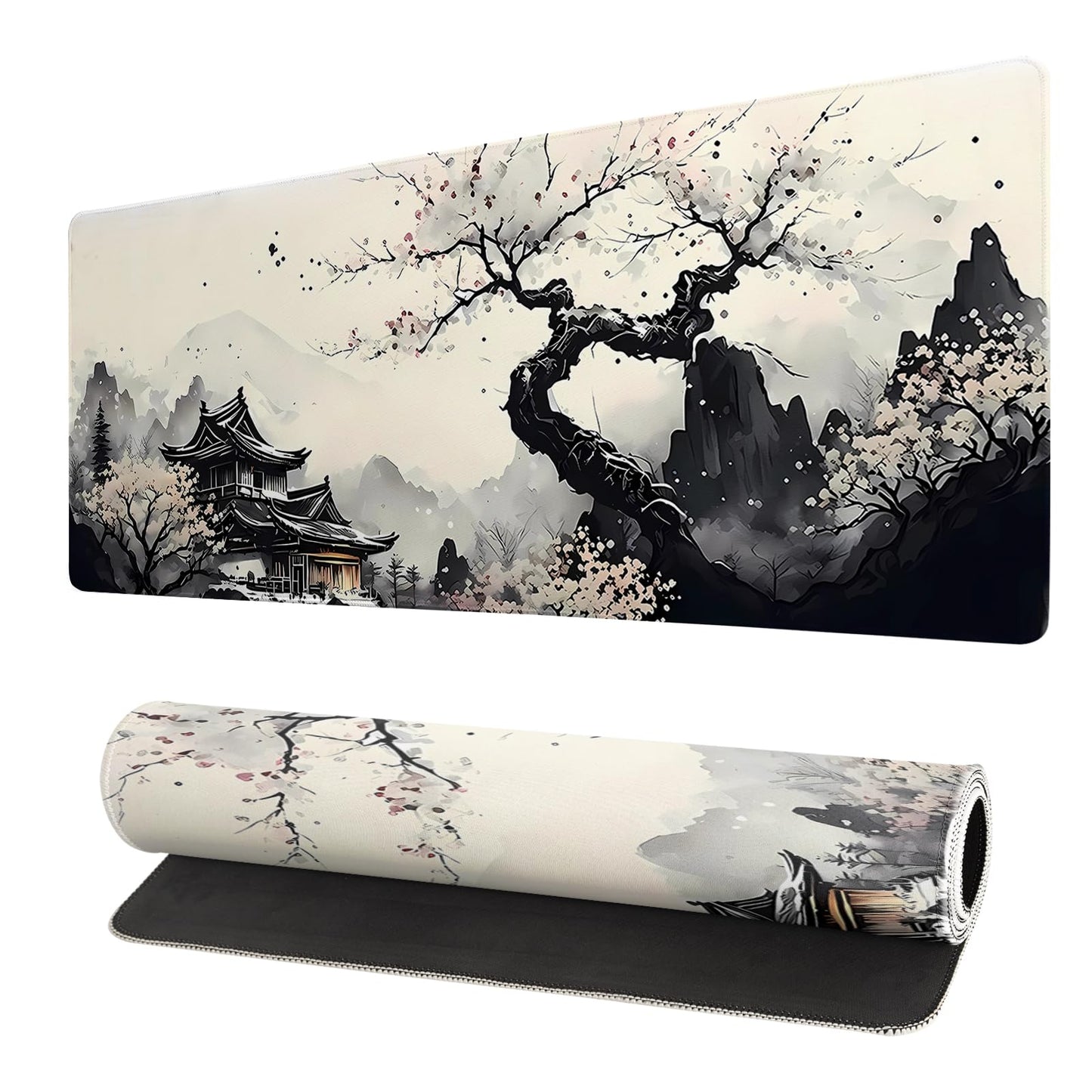 Japanese Mouse Pad, Large Japanese Desk Mat, XL Anime Gaming Keyboard Mat, Non-Slip Rubber Base, Big Extended Desk Protector for Home Office, 31.5”x11.8”