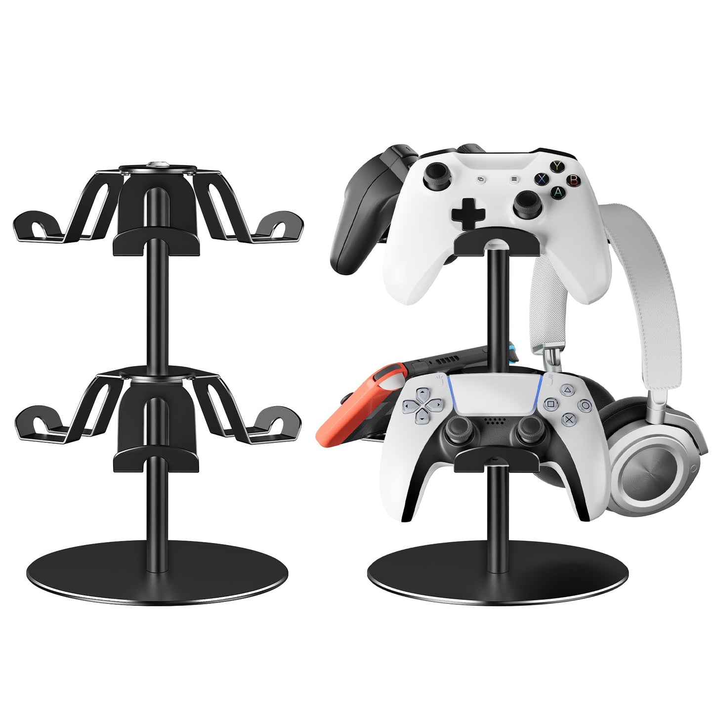Controller Holder 2 Aluminum Alloy Tier,Headphone Stand - Gaming Controller Stand for Xbox PS5 PS4 Switch,Gaming Controller Headset Holder for Universal Gaming Accessories(Black)