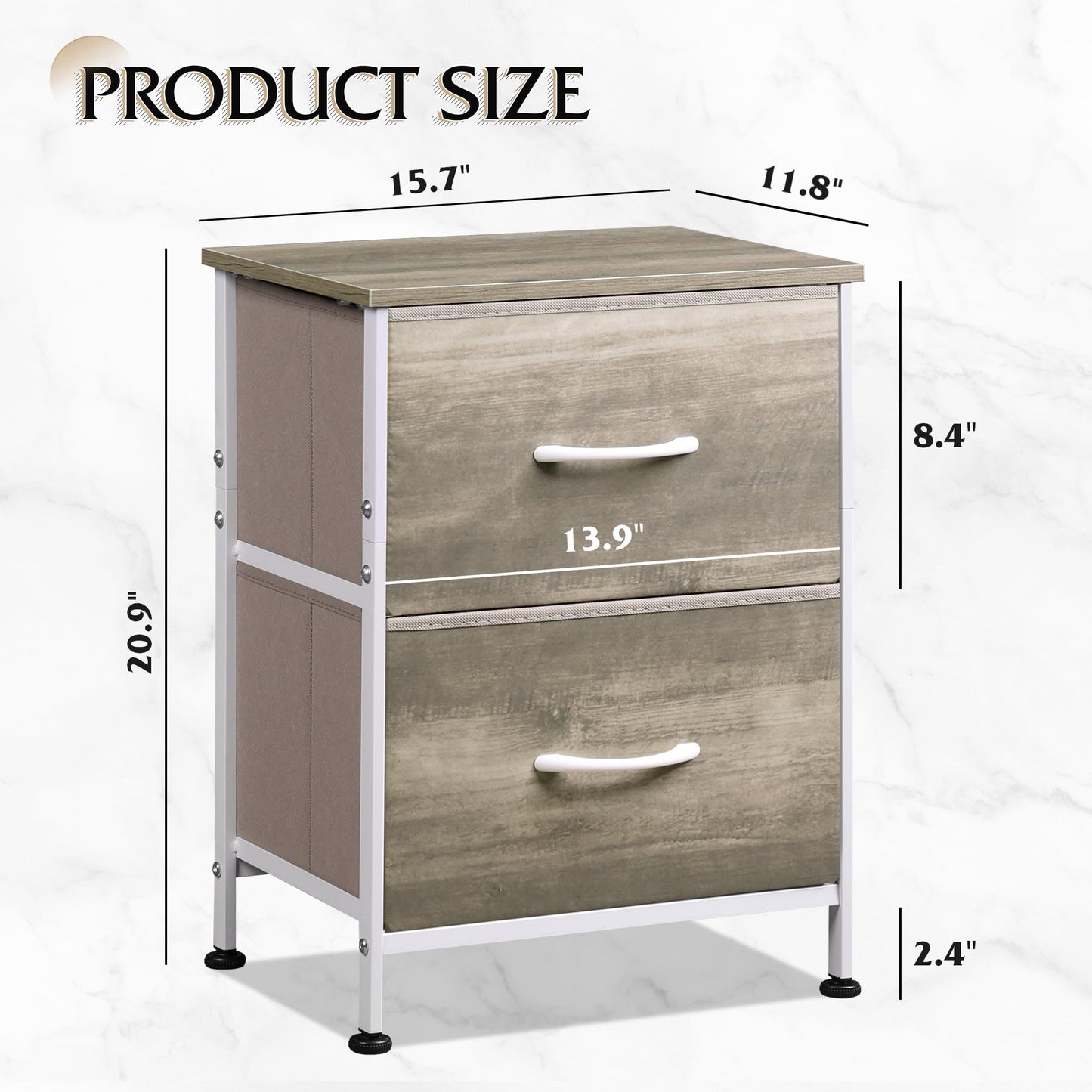 WLIVE Nightstand, 2 Drawer Dresser for Bedroom, Small Dresser with 2 Drawers, Bedside Furniture, Night Stand, End Table with Fabric Bins for Bedroom, Closet, Entryway, College Dorm, Dark Grey