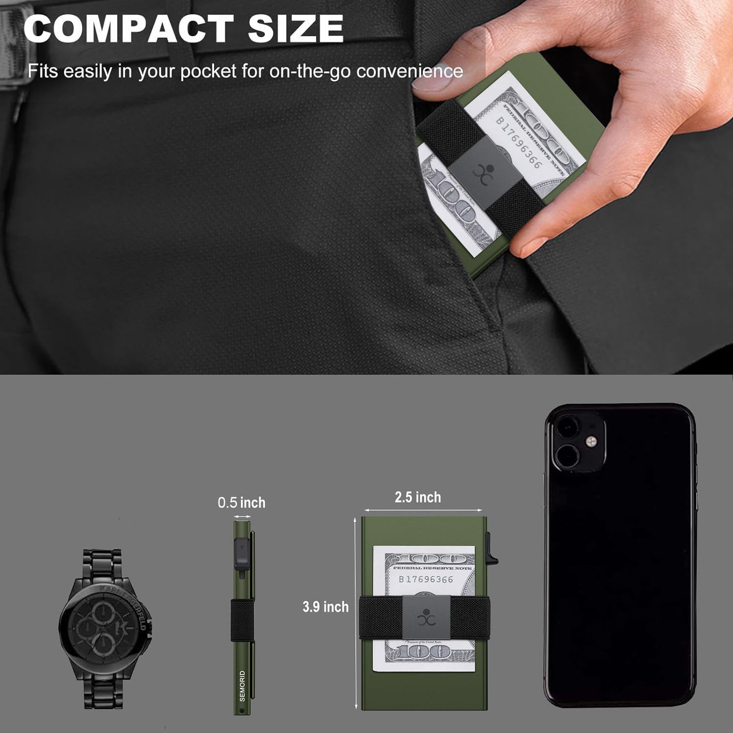 Slim Aluminum Card Holder Wallet for Men, Durable Expandable Backplate, RFID Blocking Minimalist Metal Pop Up Wallet, Holds 12+ Cards Plus Cash (Black)