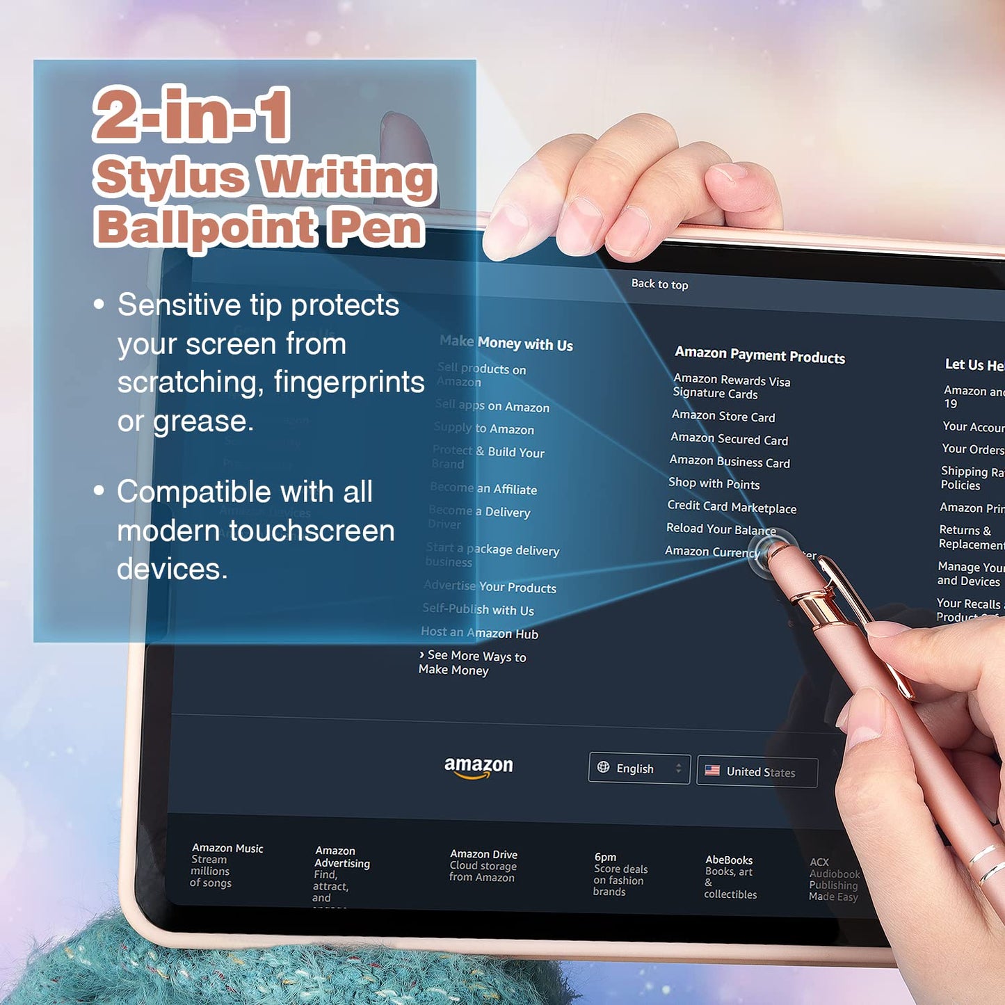 8 Pack Ballpoint Pen 2-in-1 Stylus Retractable Ballpoint Pen with Stylus tip, Metal Stylus Pen for Touch Screens, 1.0 mm Black Ink