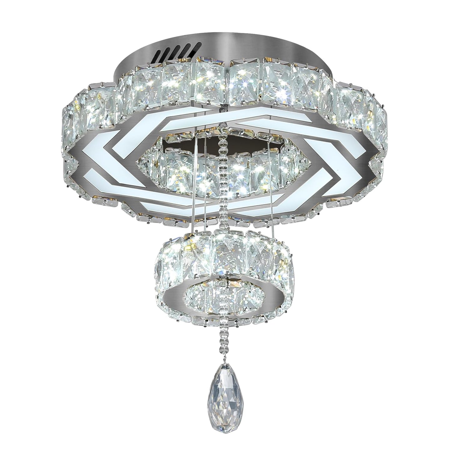 Flashing God Crystal Chandeliers Dia 32" Silver Elegant Chandelier Flush Mount Ceiling Light for Bedroom Living Room Dining Room Hallway Dimmable 3 Rings LED Celing Lighting Fixtures