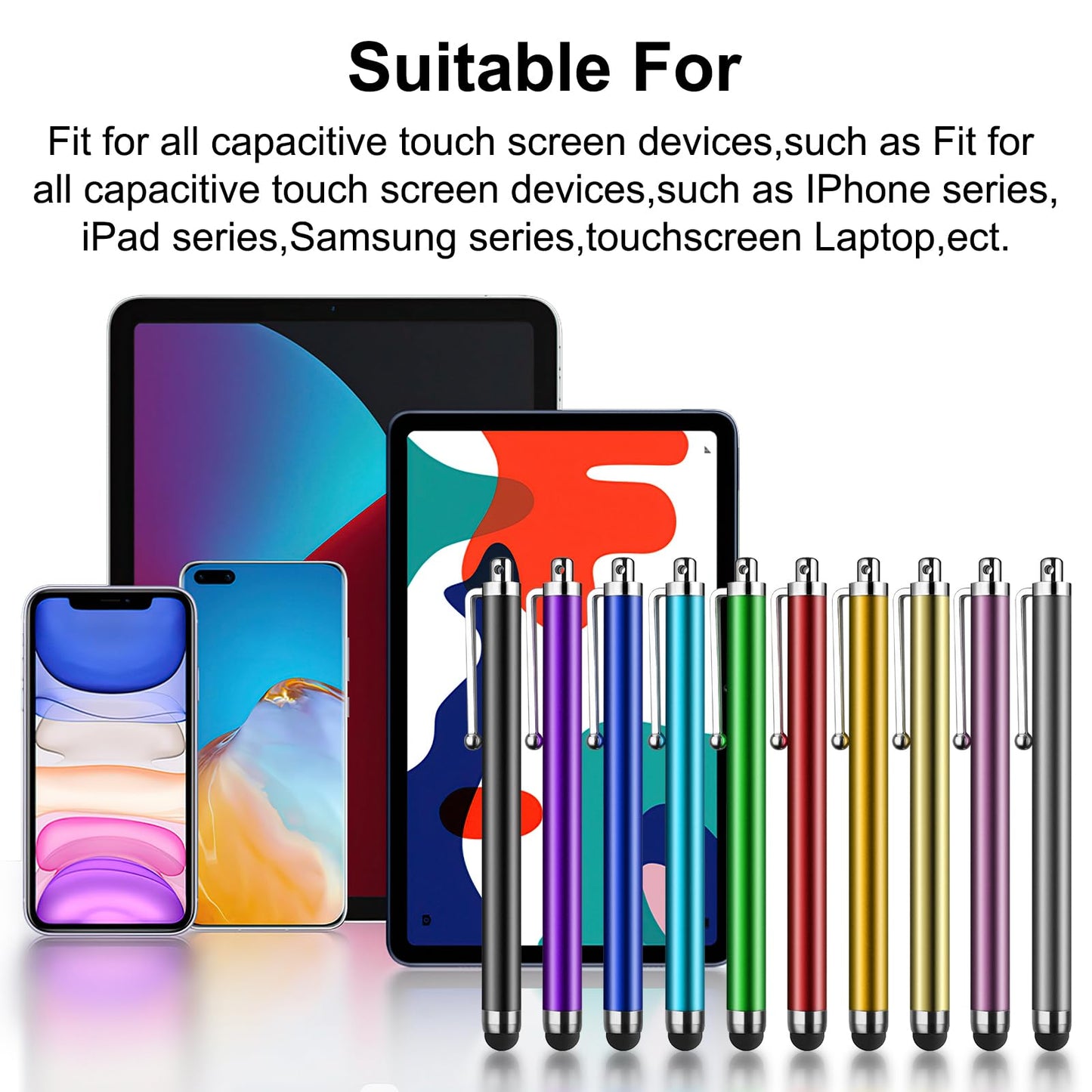 Stylus Pen [10 Pack] Universal Capacitive Touch Screen Pens for Tablets, iPad Mini, iPad Pro, iPad Air, Smartphones, Samsung Galaxy - Multiple Colors
