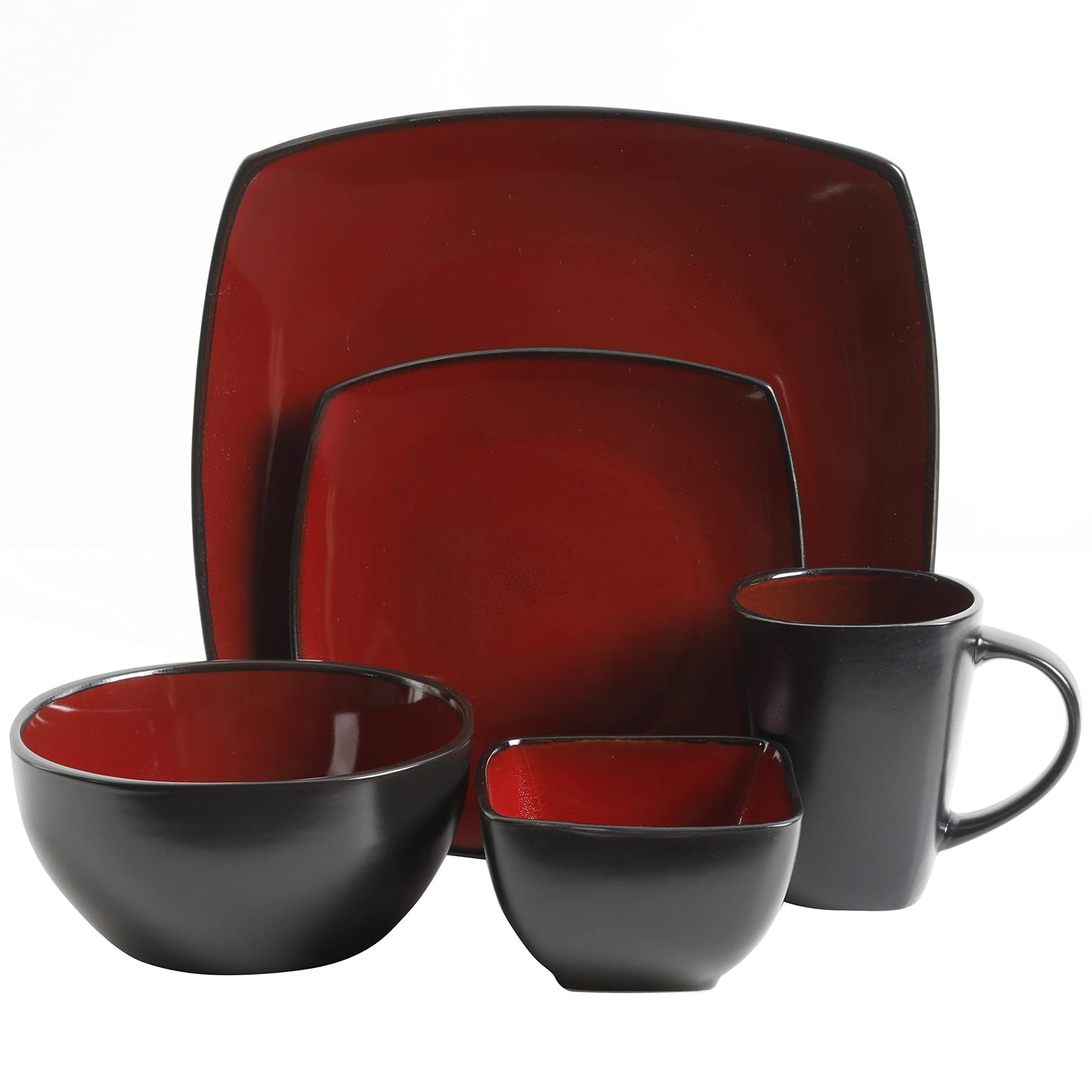 Gibson Soho Lounge Square Reactive Glaze Dinnerware Set, Red, Service for 4 (16pcs)