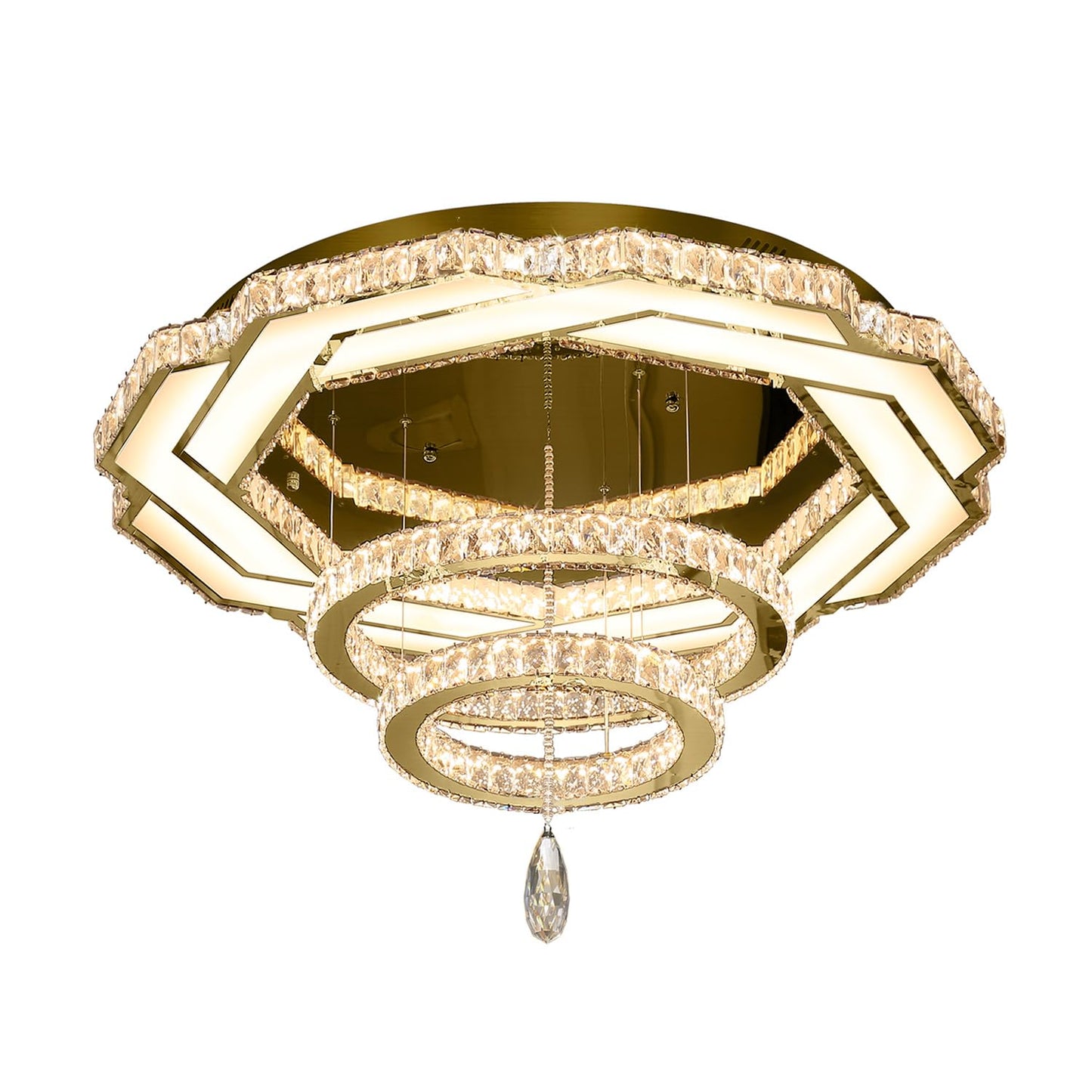Flashing God Crystal Chandeliers Dia 32" Silver Elegant Chandelier Flush Mount Ceiling Light for Bedroom Living Room Dining Room Hallway Dimmable 3 Rings LED Celing Lighting Fixtures