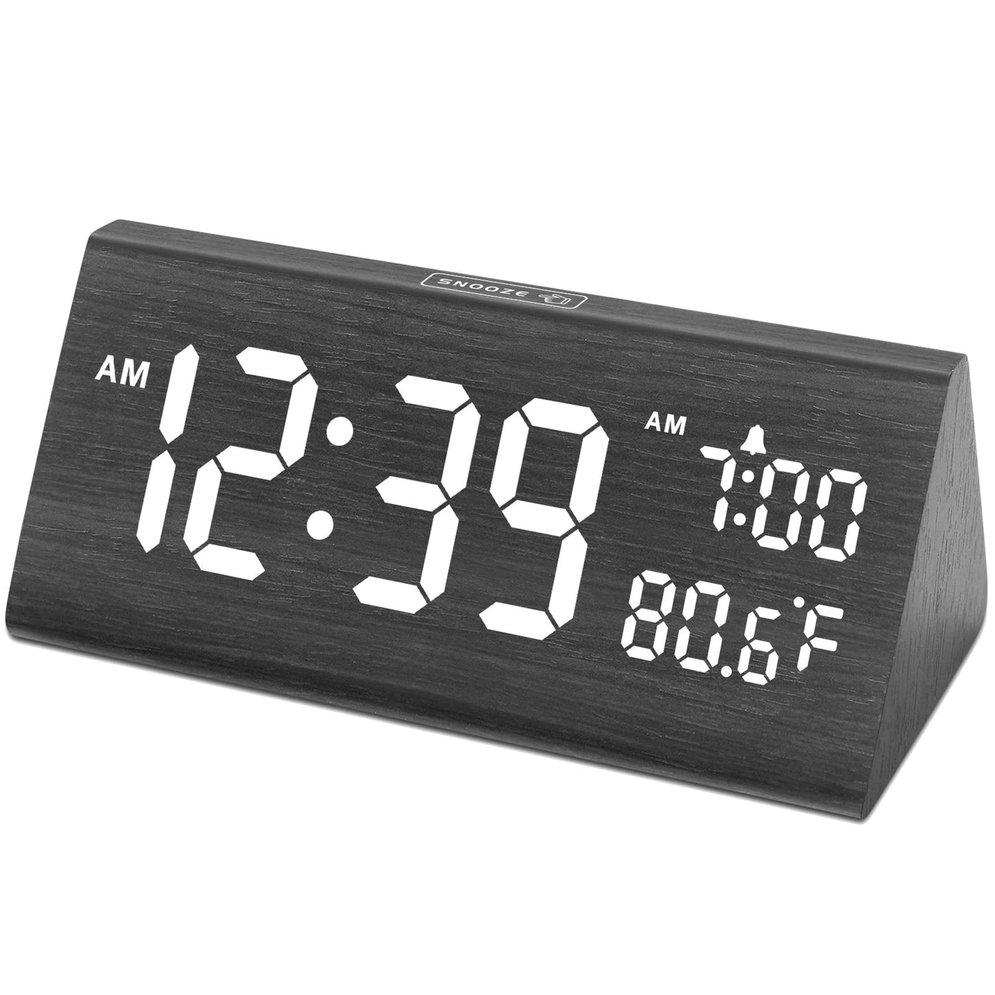 DreamSky Digital Alarm Clocks for Bedrooms - Wooden Desk Clock with Date, Day of Week, USB Port, Temperature, Dimmer for Bedside Table, Living Room, Office, Adjustable Volume, Auto DST, Wood Decor