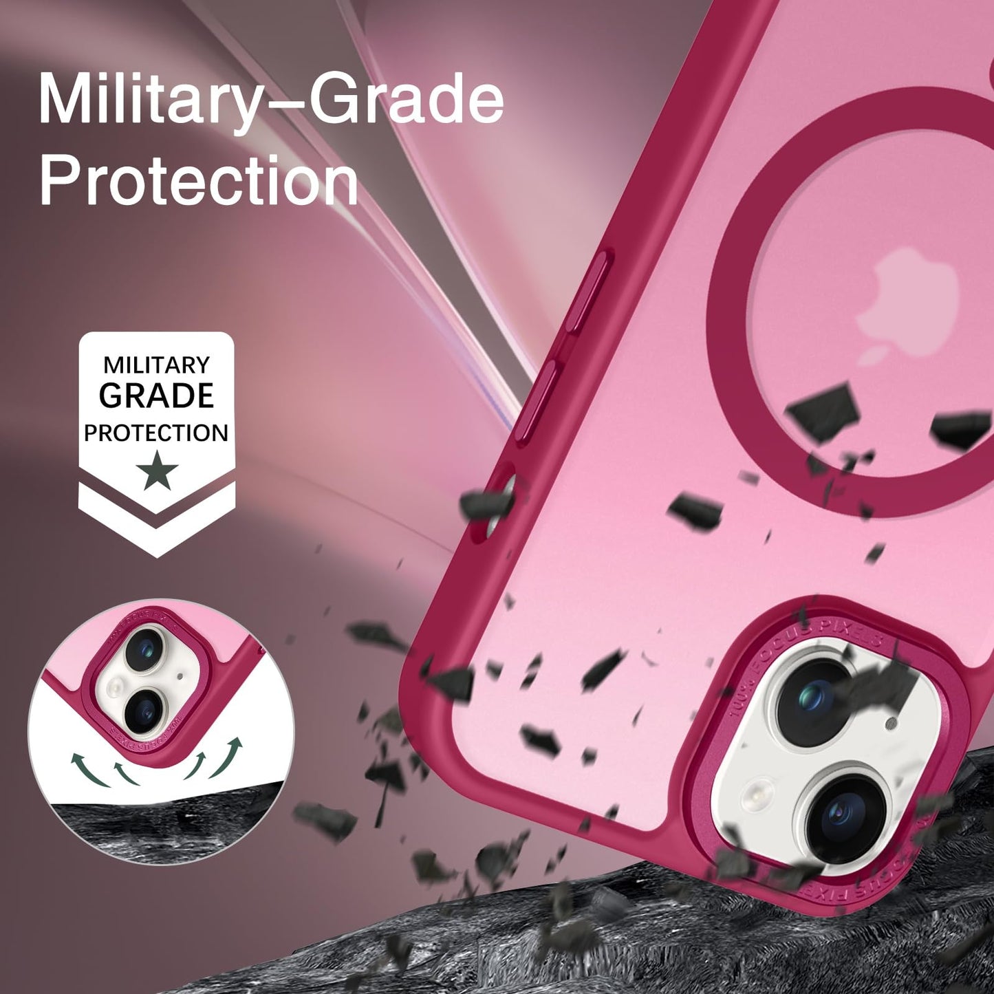 BENTOBEN Magnetic for iPhone 13 Case & iPhone 14 Case [Compatible with Magsafe] Translucent Matte Phone Case iPhone 13/14 Slim Fit Shockproof Women Men Protective Cover for iPhone 13/14 6.1", Hot Pink