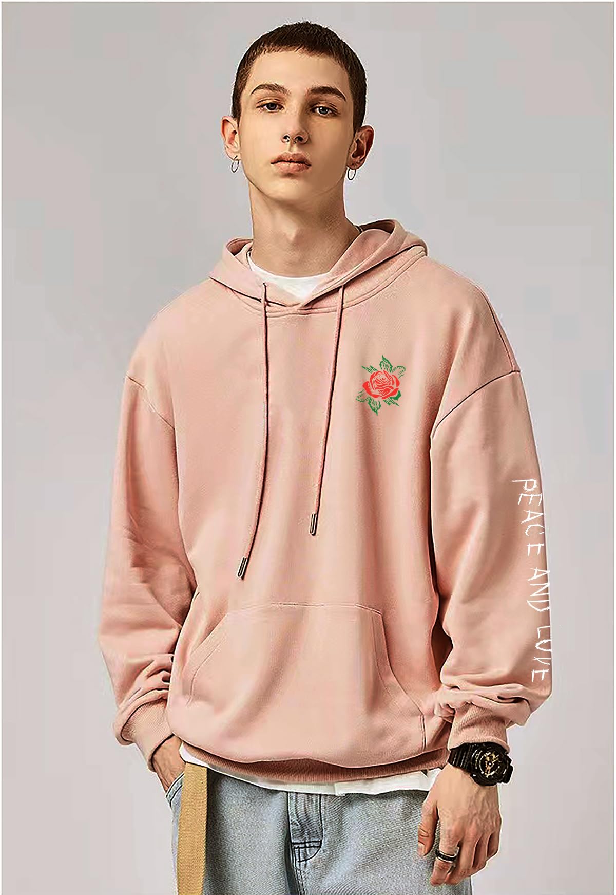 Rose Embroidered Hoodie For Men Women Long Sleeve Letters Printed Hip Hop Hoodie Hooded Sweatshirt