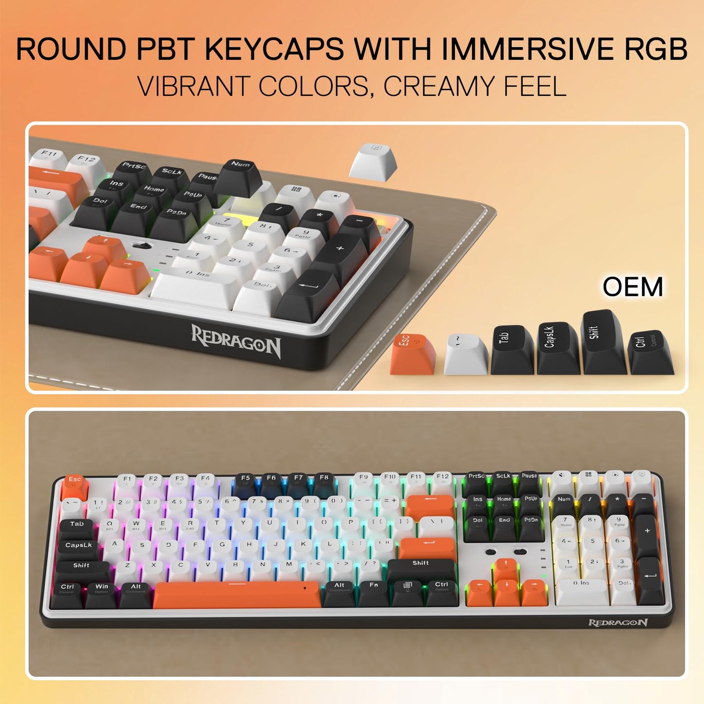 Redragon K668 RGB Gaming Keyboard, 104 Keys + Extra 4 Hotkeys Wired Mechanical Keyboard w/Sound Absorbing Foams, Upgraded Hot-swappable Socket, Mixed Color Keycaps x 2 Sets, Red Switch