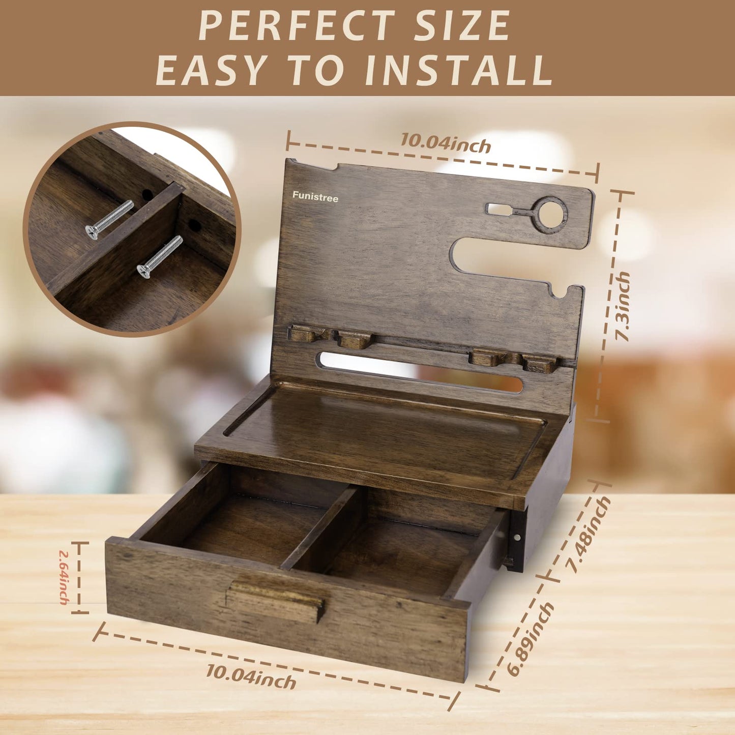 Gifts for Men Dad from Daughter Son Christmas, Wood Phone Docking Station with Drawer, Husband Birthday Gifts Him Boyfriend from Wife Anniversary Nightstand Organizer Xmas Stocking Stuffers