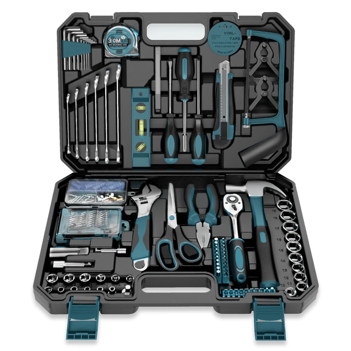 Sundpey Home Tool Kit 257-PCs - Household Basic Repair Tool Set for Men Women - General Hand Mechanic's Tool Set & Screwdriver Set & Wrench Set & Socket & Portable Tool Box Storage Case Blue