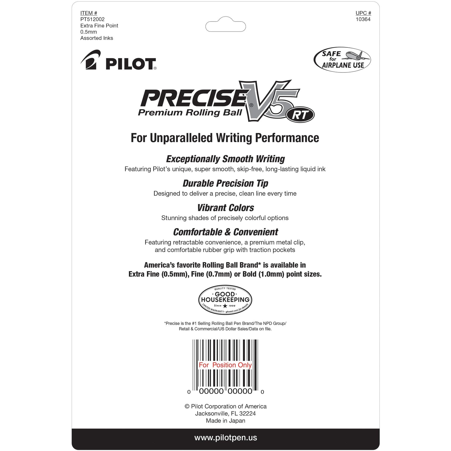 Pilot, Precise V5 RT Refillable & Retractable Rolling Ball Pens, Extra Fine Point 0.5 mm, Assorted Colors, Pack of 12