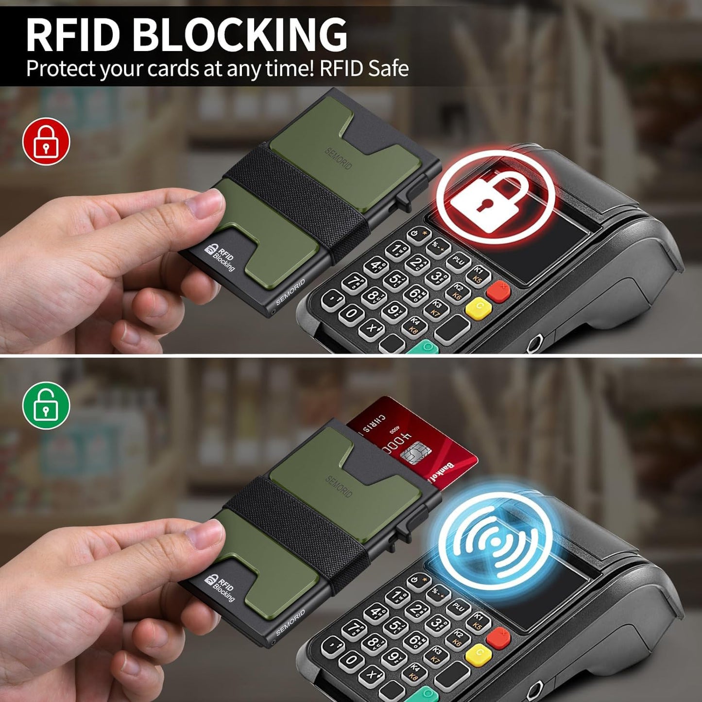 Slim Aluminum Card Holder Wallet for Men, Durable Expandable Backplate, RFID Blocking Minimalist Metal Pop Up Wallet, Holds 12+ Cards Plus Cash (Black)