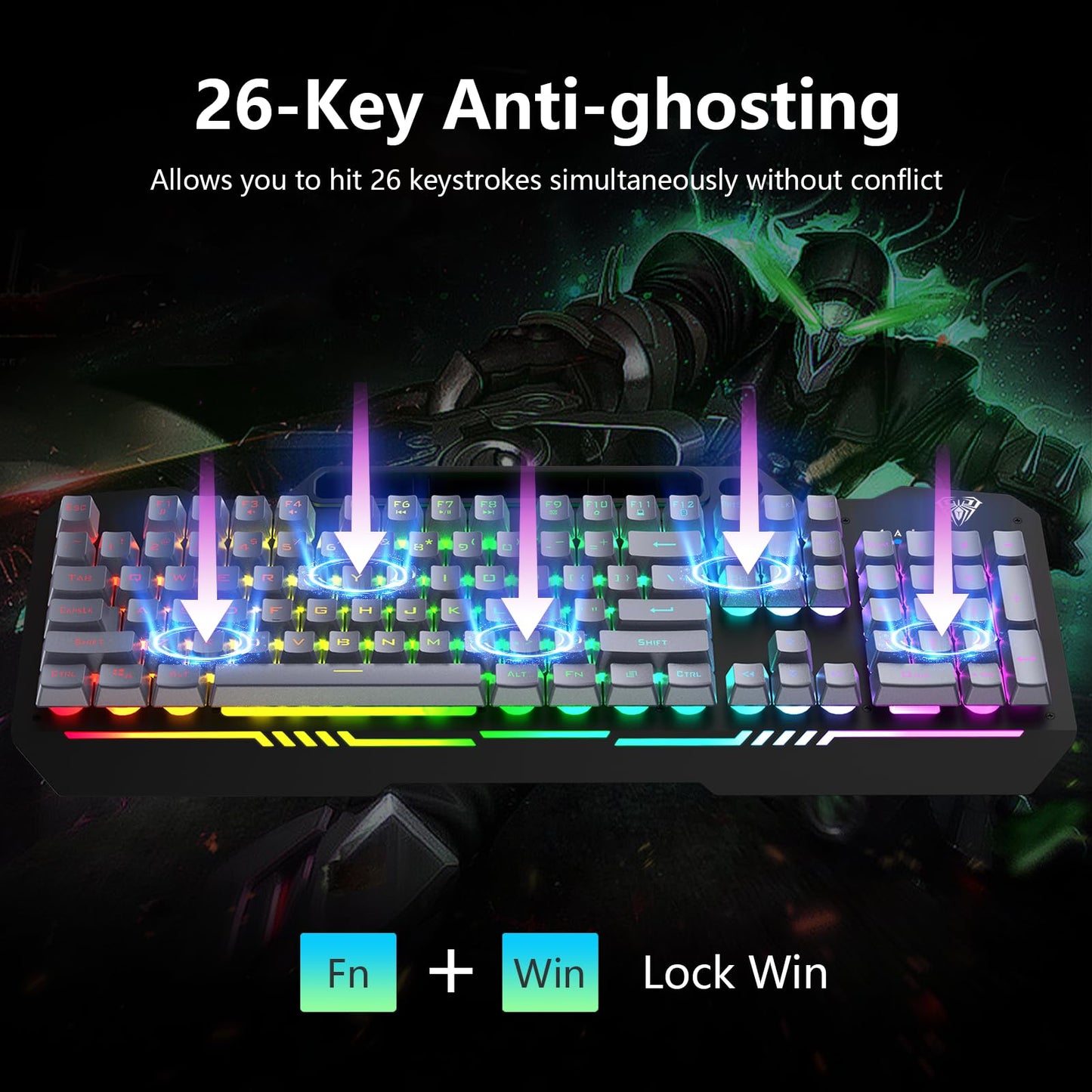 AULA Keyboard, T102 104 Keys Gaming Keyboard and Mouse Combo with RGB Backlit Quiet Computer Keyboard, All-Metal Panel, Waterproof Light Up PC Keyboard, USB Wired Keyboard Gaming for MAC Xbox PC Gamer