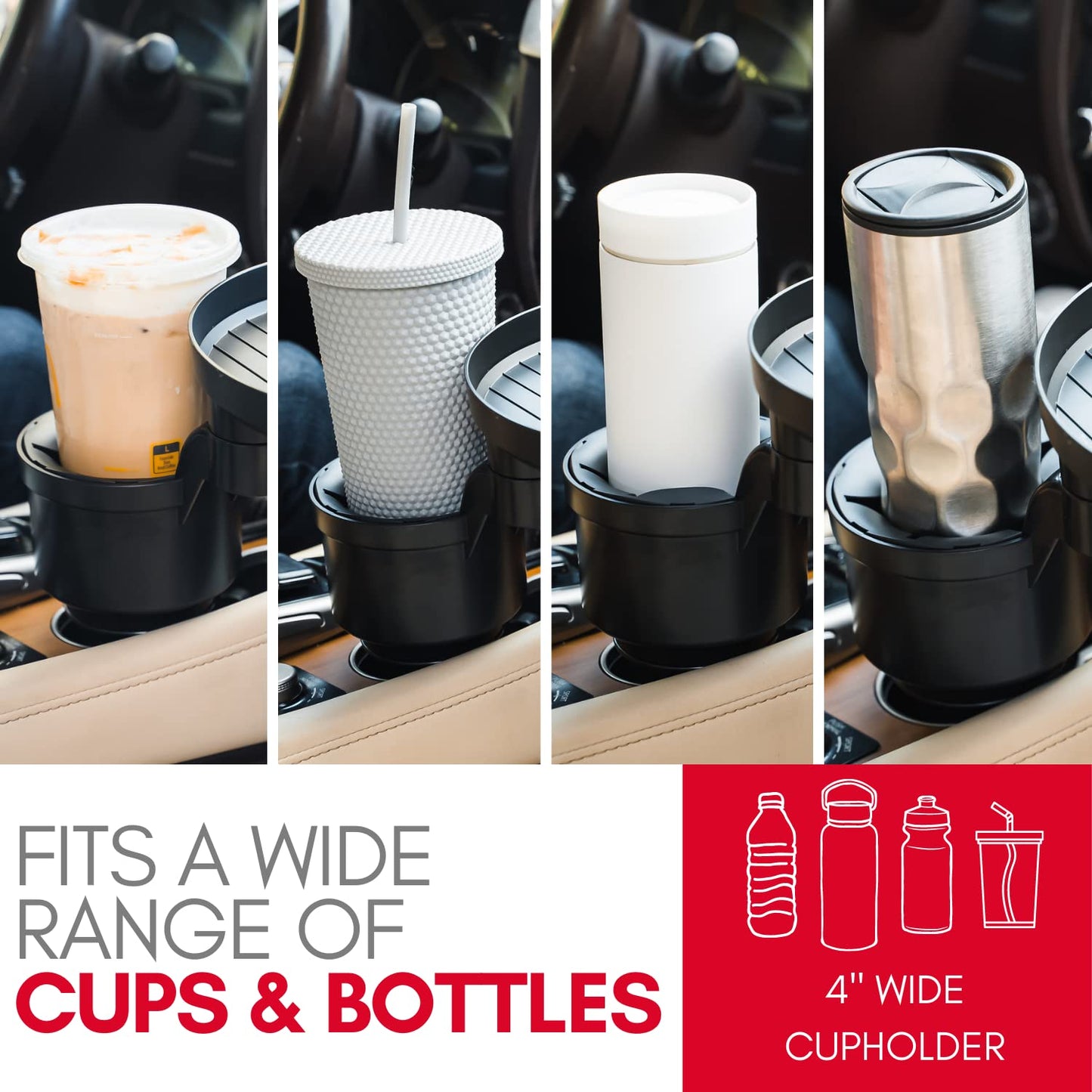 Macally Cup Holder Tray for Car - Adjustable Car Tray Table - Perfect Car Food Tray for Eating with Phone Slot and Swivel Arm - Car Organizer