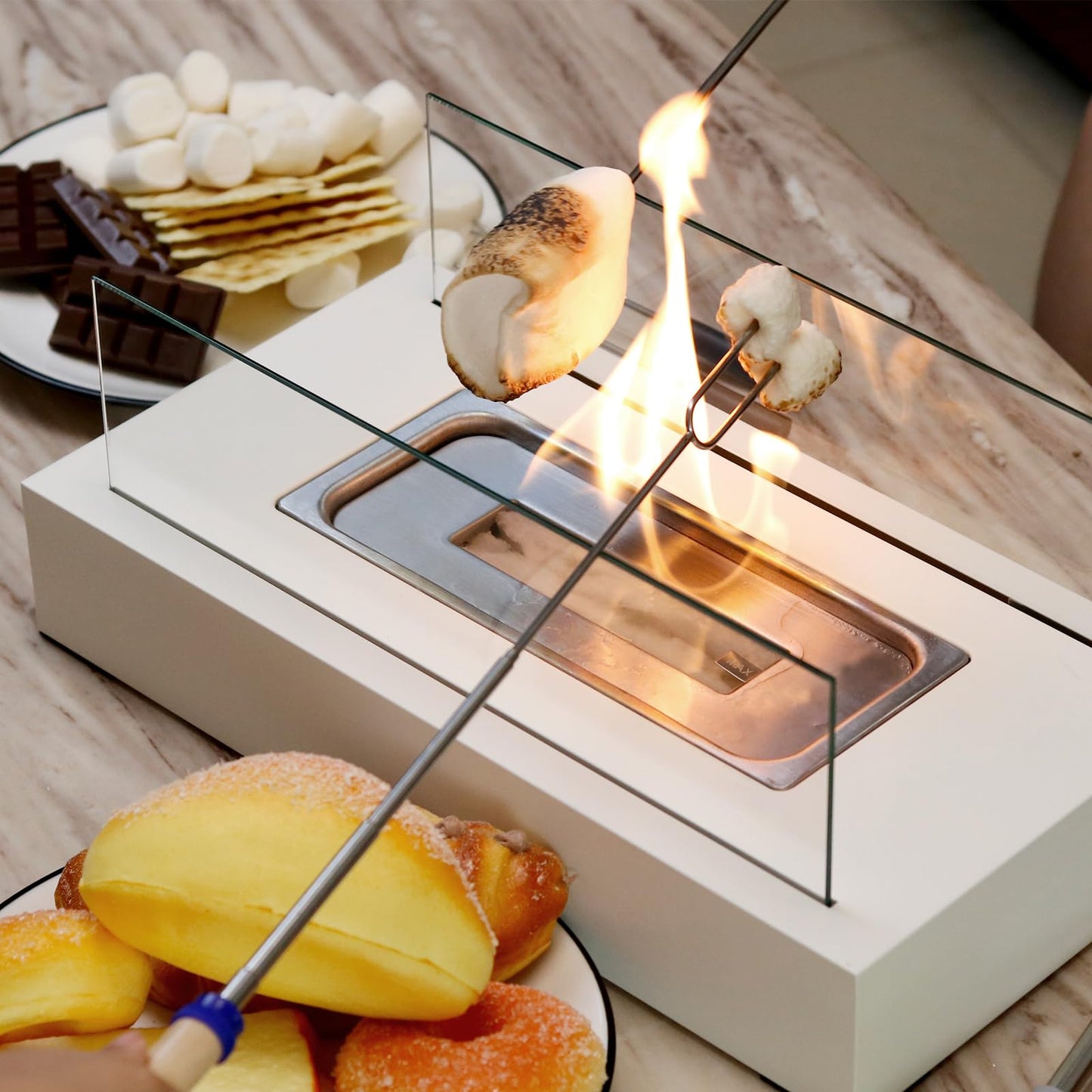 2024 New Tabletop Fire Pit,Woodgrain Portable Table Top Firepit Outdoor Indoor Table top Fireplace Smores Maker for Family Dinner Party Patio Balcony Backyard Housewarming Table Decor