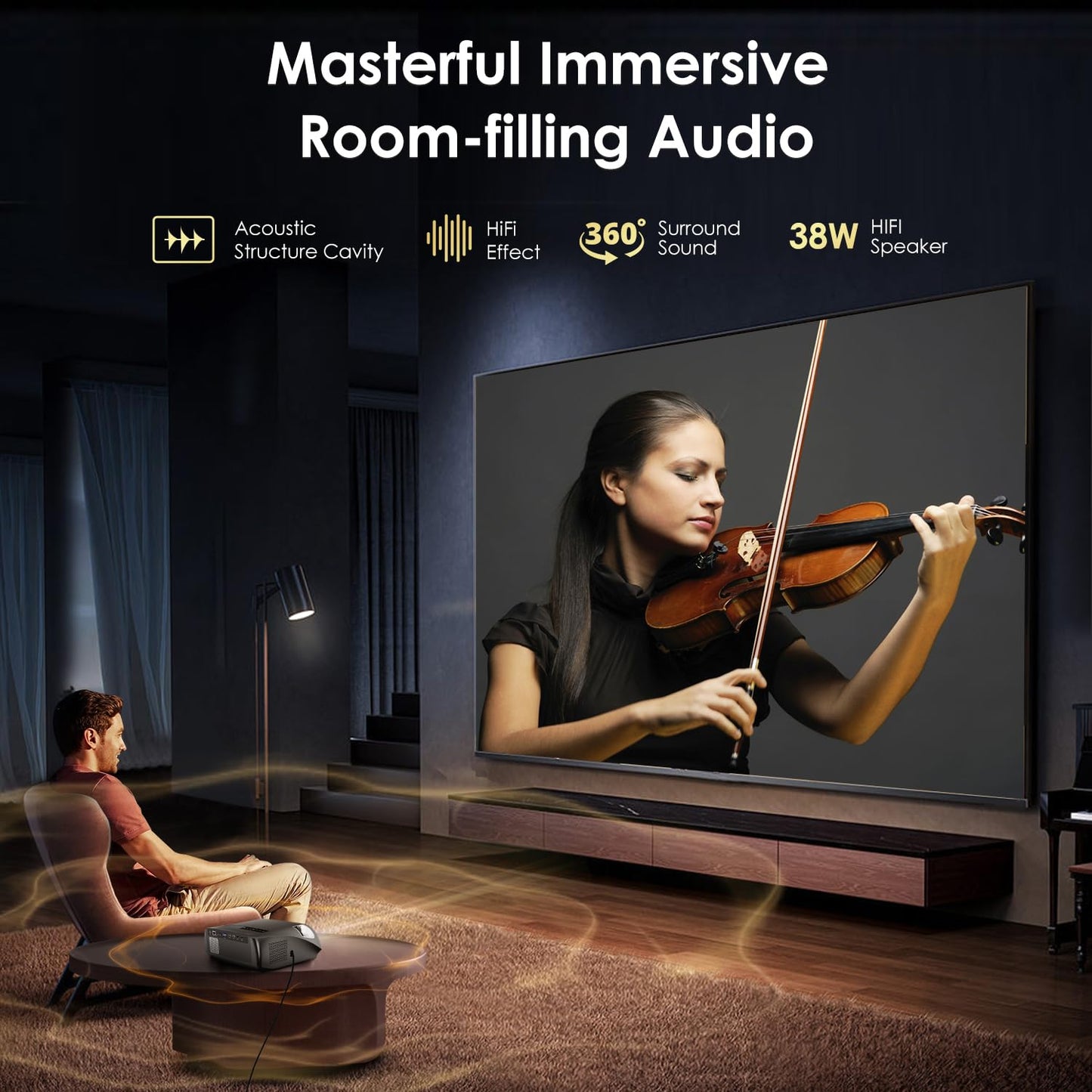 Smart 4K Projector 1400ANSI Daytime Viewing,High Brightness Movie Projetcor with WIFI6 Bluetooth NFC Casting for 300Inch Display 5G Home Theater Outdoor Projector with Netflix Disney+ Youtube Apps