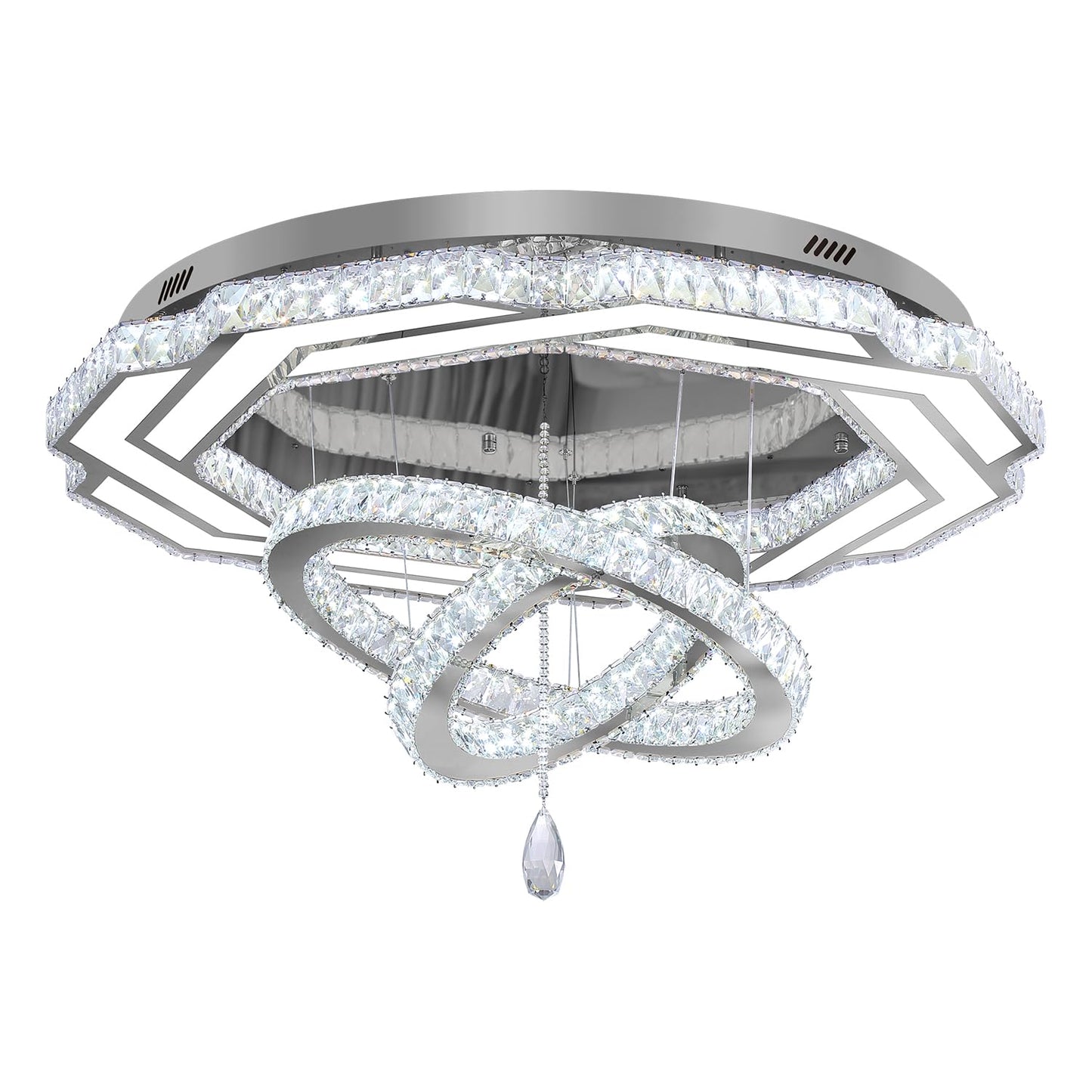 Flashing God Crystal Chandeliers Dia 32" Silver Elegant Chandelier Flush Mount Ceiling Light for Bedroom Living Room Dining Room Hallway Dimmable 3 Rings LED Celing Lighting Fixtures