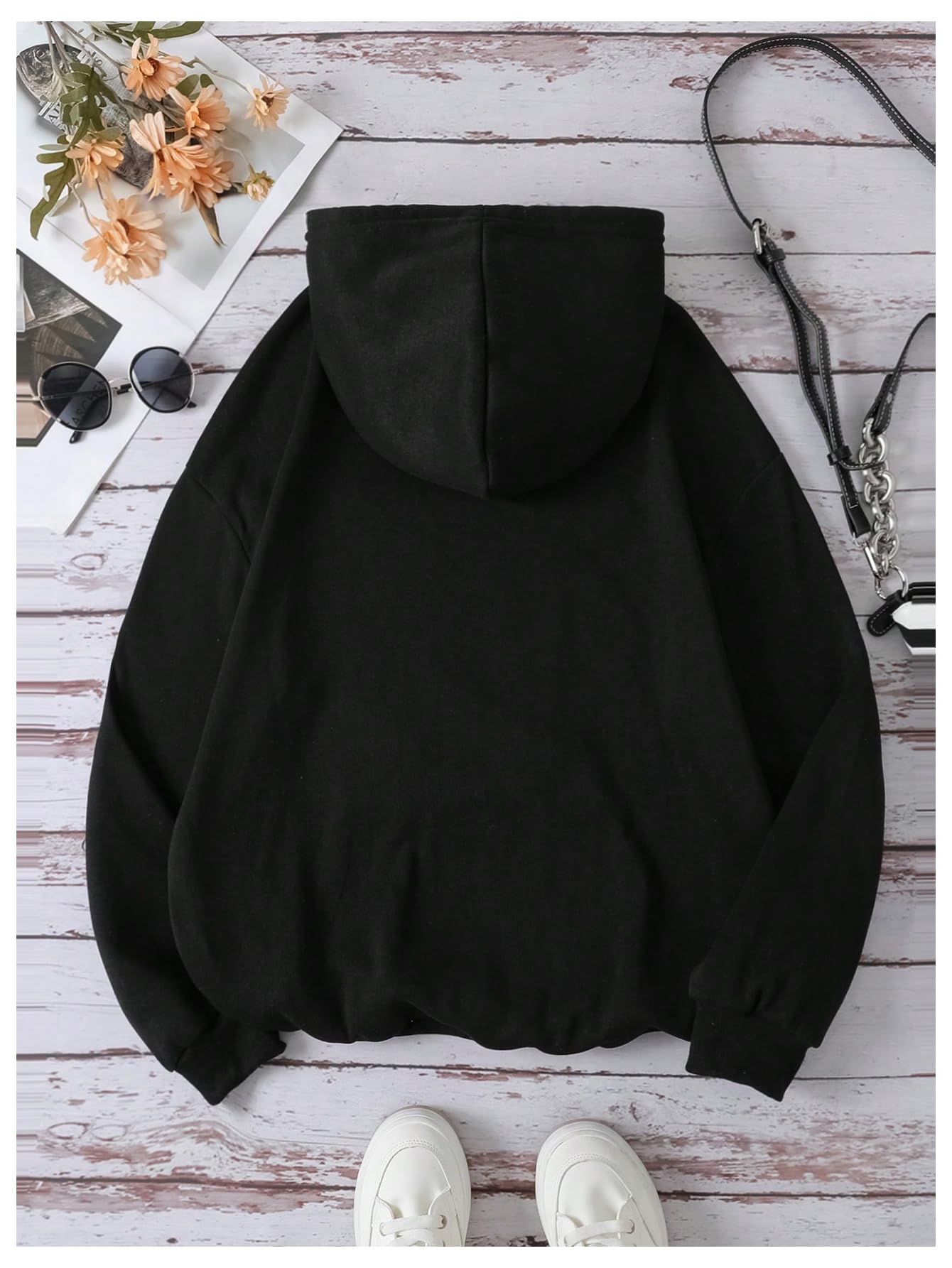 GORGLITTER Women's Graphic Print Hoodies Sweatshirt Long Sleeve Round Neck Drop Shoulder Pullover Top