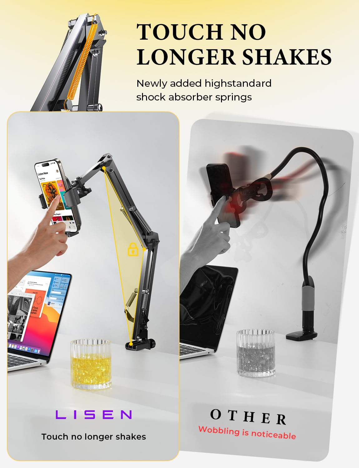LISEN for Gooseneck Phone Holder for Bed Desk [3rd Upgrade] Cell Phone Stand for Desk Bed iPhone Holder Laying Down Bed Accessories,Flexible Arm Clamp Clip Phone Mount Stand for Filming Fits iPhone 16