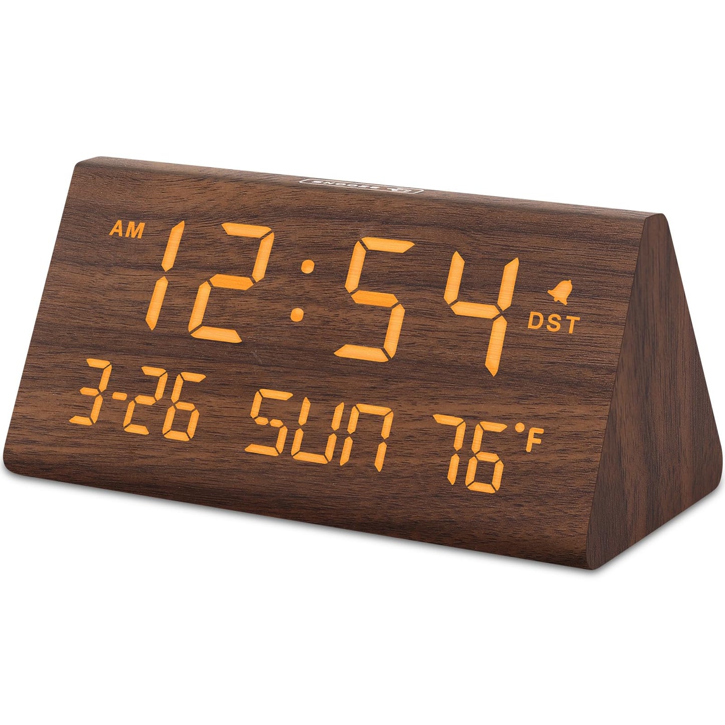 DreamSky Digital Alarm Clocks for Bedrooms - Wooden Desk Clock with Date, Day of Week, USB Port, Temperature, Dimmer for Bedside Table, Living Room, Office, Adjustable Volume, Auto DST, Wood Decor