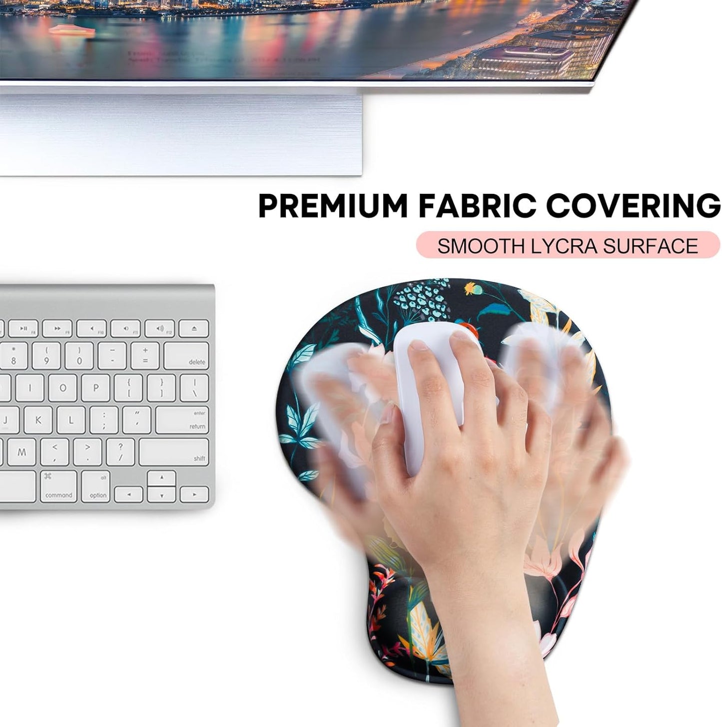 JIKIOU Mouse Pad, 2 Pack Ergonomic Mouse Pads with Comfortable Gel Wrist Rest Support and Lycra Cloth, Non-Slip PU Base for Easy Typing Pain Relief Durable and Easy to Clean Small Black