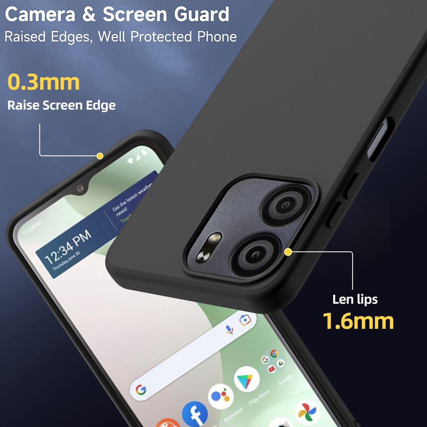 for BLU View 5 Case with Tempered Glass Screen Protector Slim Full-Body Silicone Bumpers Anti-Scratch Shockproof Protective phone Case Cover for BLU View 5(black)