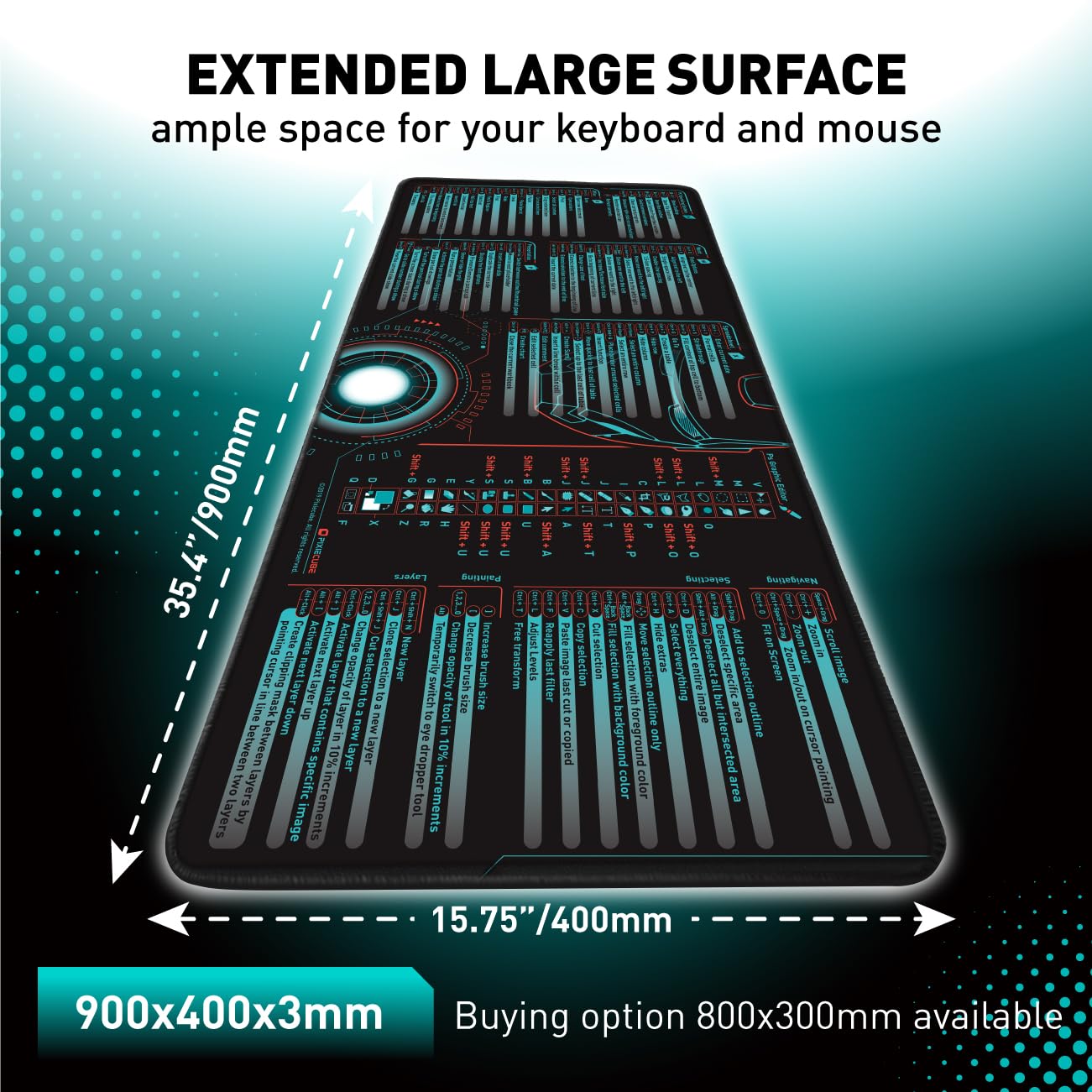 Excel Shortcut Keys Mouse Pad - Extended Large XL Cheat Sheet Gaming Mousepad | PC Office Spreadsheet Keyboard Mat | Non-Slip Stitched Edge