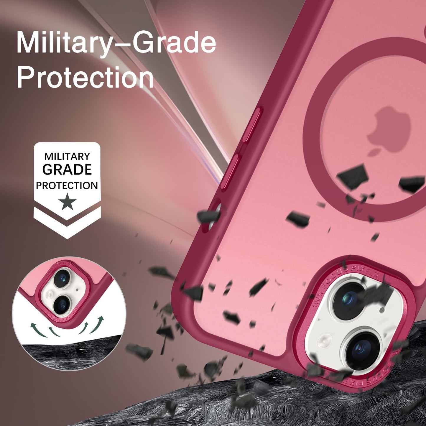 BENTOBEN Magnetic for iPhone 13 Case & iPhone 14 Case [Compatible with Magsafe] Translucent Matte Phone Case iPhone 13/14 Slim Fit Shockproof Women Men Protective Cover for iPhone 13/14 6.1", Hot Pink