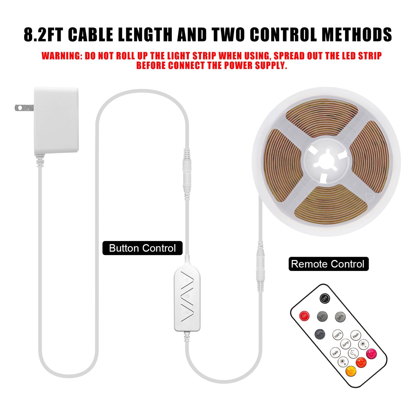 White COB Led Strip Lights Max with RF Remote, 16.4ft 3000K Dimmable Ultra Bright Warm White COB Light Strip, Adhesive Indoor COB Led Lights for Living Room, Shelf, Cabinet