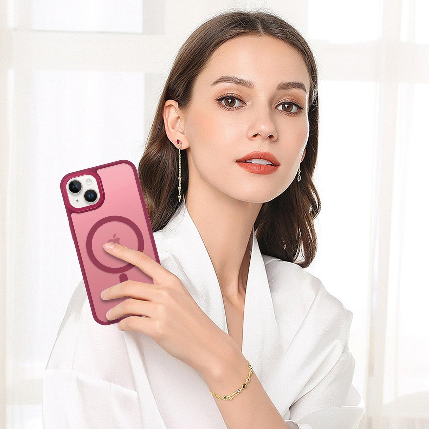 BENTOBEN Magnetic for iPhone 13 Case & iPhone 14 Case [Compatible with Magsafe] Translucent Matte Phone Case iPhone 13/14 Slim Fit Shockproof Women Men Protective Cover for iPhone 13/14 6.1", Hot Pink