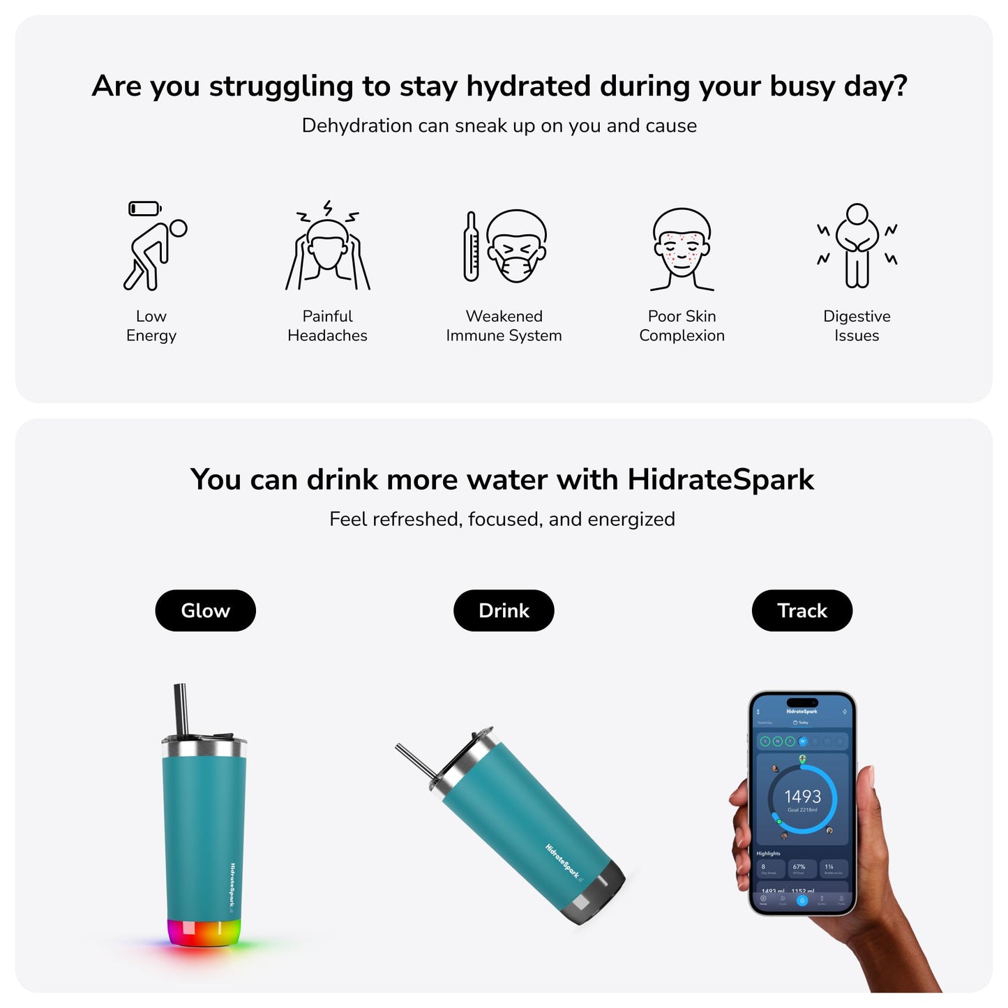 Hidrate Spark PRO Smart Tumbler with Lid & Straw – Insulated Stainless Steel – Tracks Water Intake with Bluetooth, LED Glow Reminder When You Need to Drink – 20oz, Brushed
